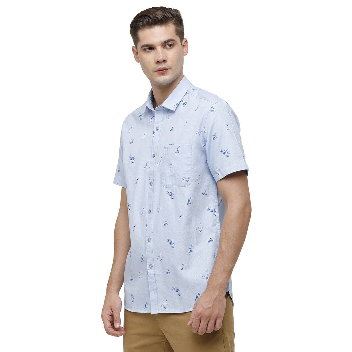 Swiss Club Mens Collar Neck Half Sleeve Sky Blue Slim Fit 100% Cotton Woven Shirt S-SC-71 A-HS-PRT-SF Shirts Swiss Club 