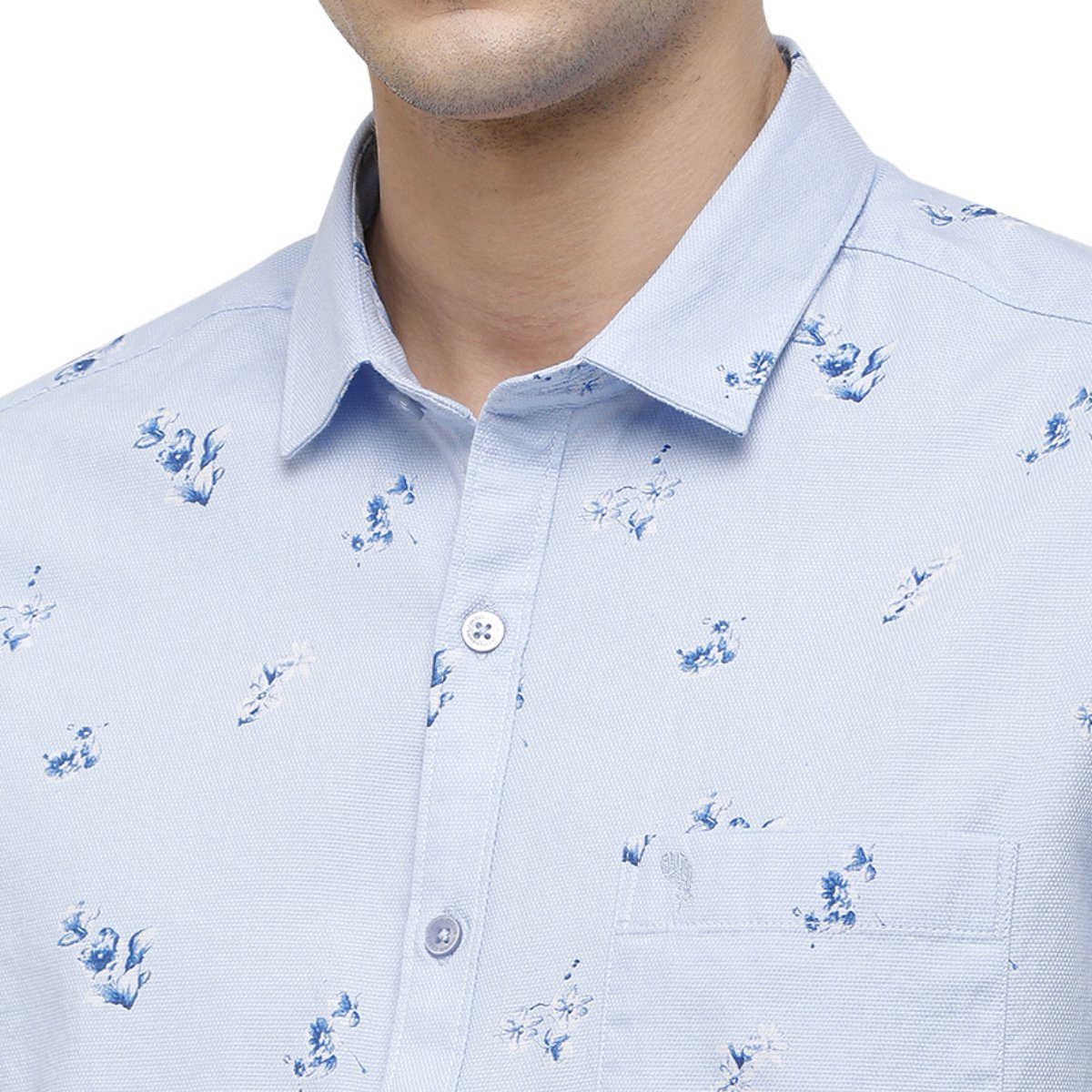 Swiss Club Mens Collar Neck Half Sleeve Sky Blue Slim Fit 100% Cotton Woven Shirt S-SC-71 A-HS-PRT-SF Shirts Swiss Club 