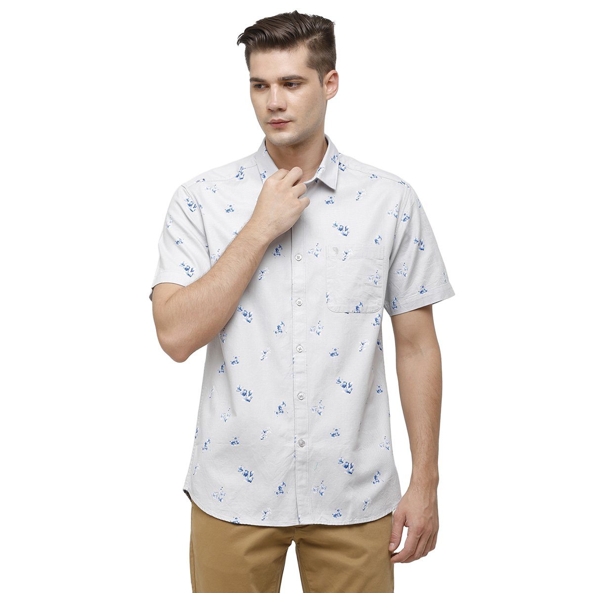 Swiss Club Mens Collar Neck Half Sleeve Grey Slim Fit 100% Cotton Woven Shirt S-SC-71 B-HS-PRT-SF Shirts Swiss Club 