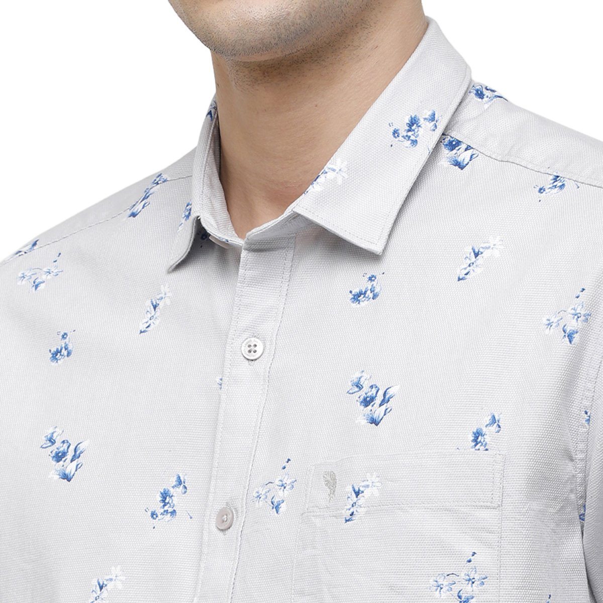 Swiss Club Mens Collar Neck Half Sleeve Grey Slim Fit 100% Cotton Woven Shirt S-SC-71 B-HS-PRT-SF Shirts Swiss Club 