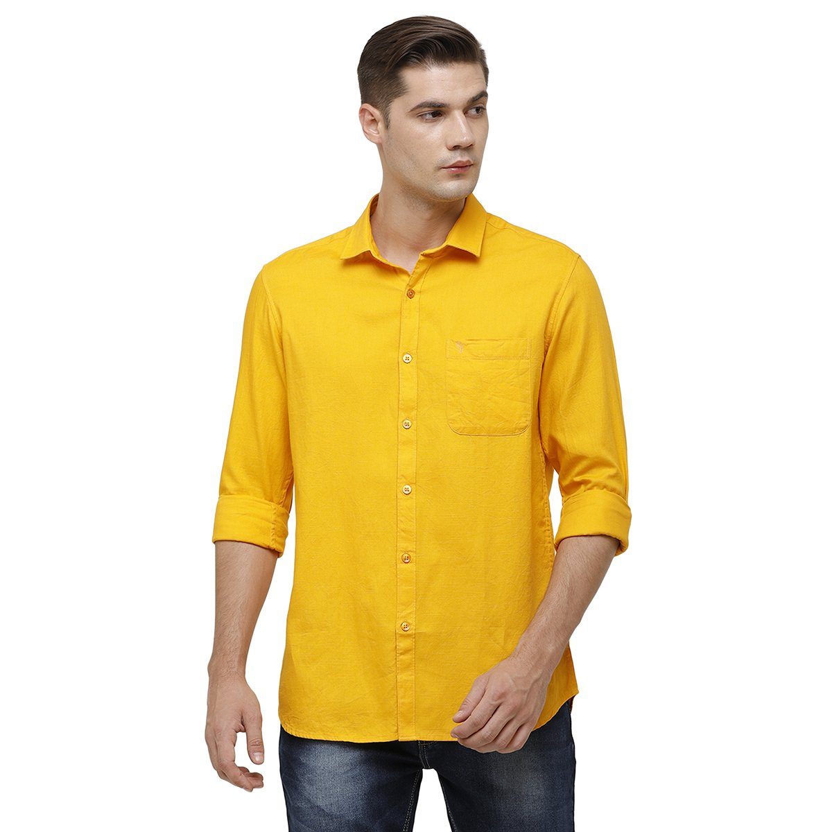 Swiss Club Mens Collar Neck Full Sleeve Mango:Yellow Slim Fit 100% Cotton Woven Shirt S-SC-65 A-FS-SLD-SF Shirts Swiss Club 