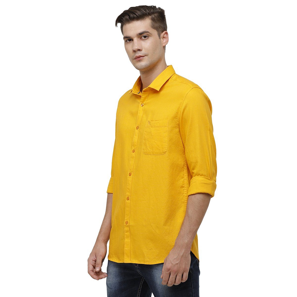 Swiss Club Mens Collar Neck Full Sleeve Mango:Yellow Slim Fit 100% Cotton Woven Shirt S-SC-65 A-FS-SLD-SF Shirts Swiss Club 