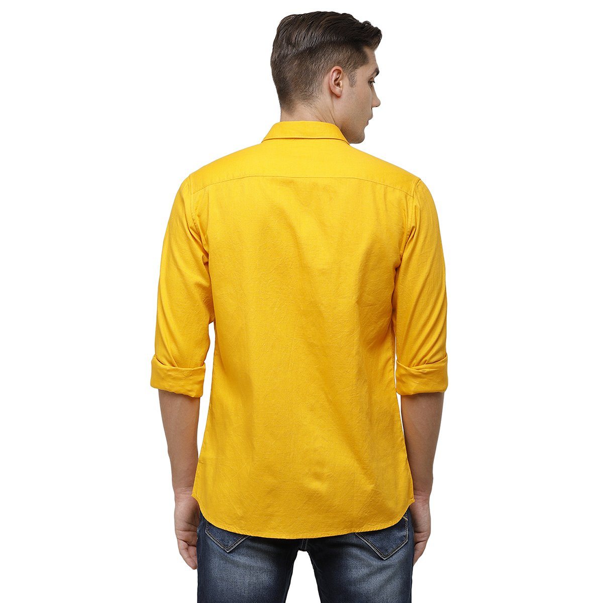 Swiss Club Mens Collar Neck Full Sleeve Mango:Yellow Slim Fit 100% Cotton Woven Shirt S-SC-65 A-FS-SLD-SF Shirts Swiss Club 