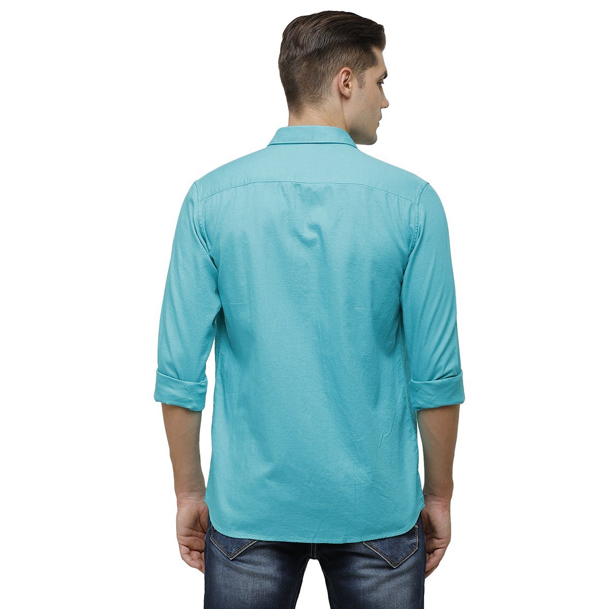 Swiss Club Mens Collar Neck Full Sleeve Turquoise Slim Fit 100% Cotton Woven Shirt S-SC-65 B-FS-SLD-SF Shirts Swiss Club 