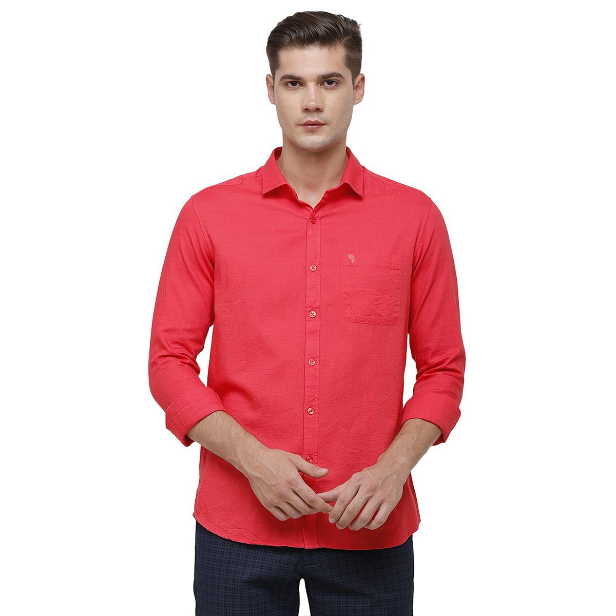 Swiss Club Mens Collar Neck Full Sleeve Red Slim Fit 100% Cotton Woven Shirt S-SC-65 C-FS-SLD-SF Shirts Swiss Club 