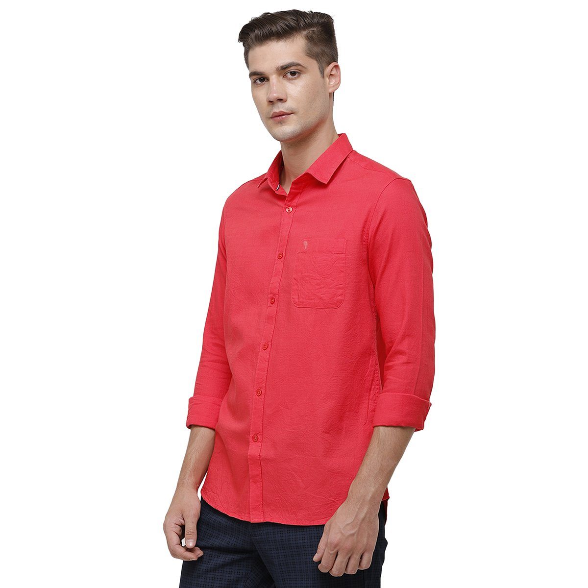 Swiss Club Mens Collar Neck Full Sleeve Red Slim Fit 100% Cotton Woven Shirt S-SC-65 C-FS-SLD-SF Shirts Swiss Club 
