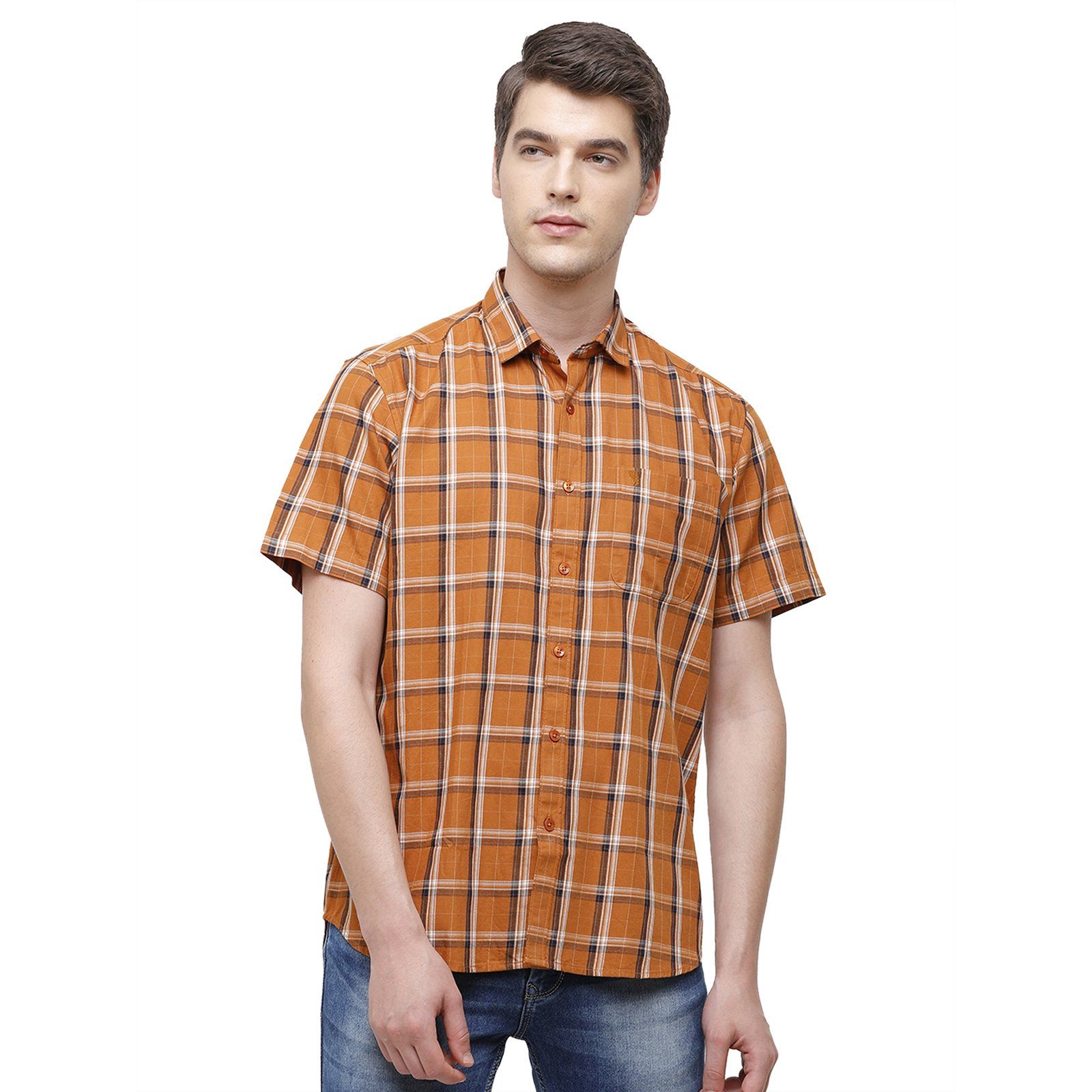 Swiss Club Men's Slim Fit Collar Neck Half Sleeve Checks Cotton Multi Woven Shirt S-SC-67 A-HS-CHK-SF Shirts Swiss Club 
