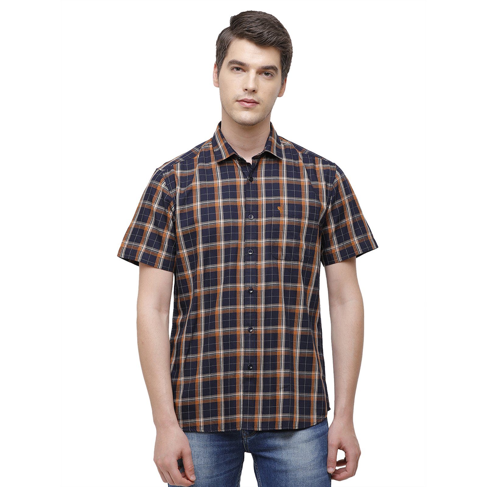 Swiss Club Men's Slim Fit Collar Neck Half Sleeve Checks Cotton Multi Woven Shirt S-SC-67 B-HS-CHK-SF Shirts Swiss Club 