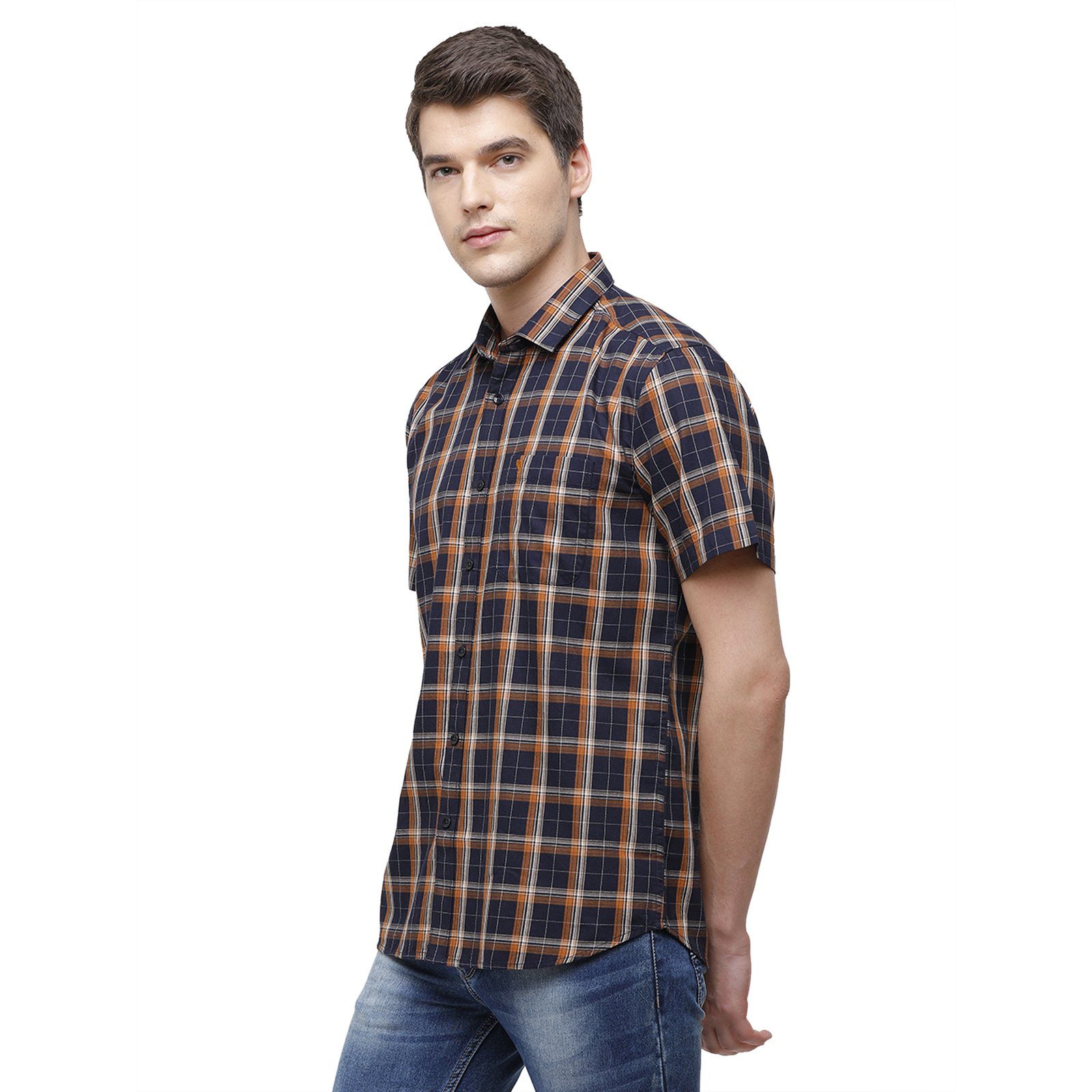 Swiss Club Men's Slim Fit Collar Neck Half Sleeve Checks Cotton Multi Woven Shirt S-SC-67 B-HS-CHK-SF Shirts Swiss Club 