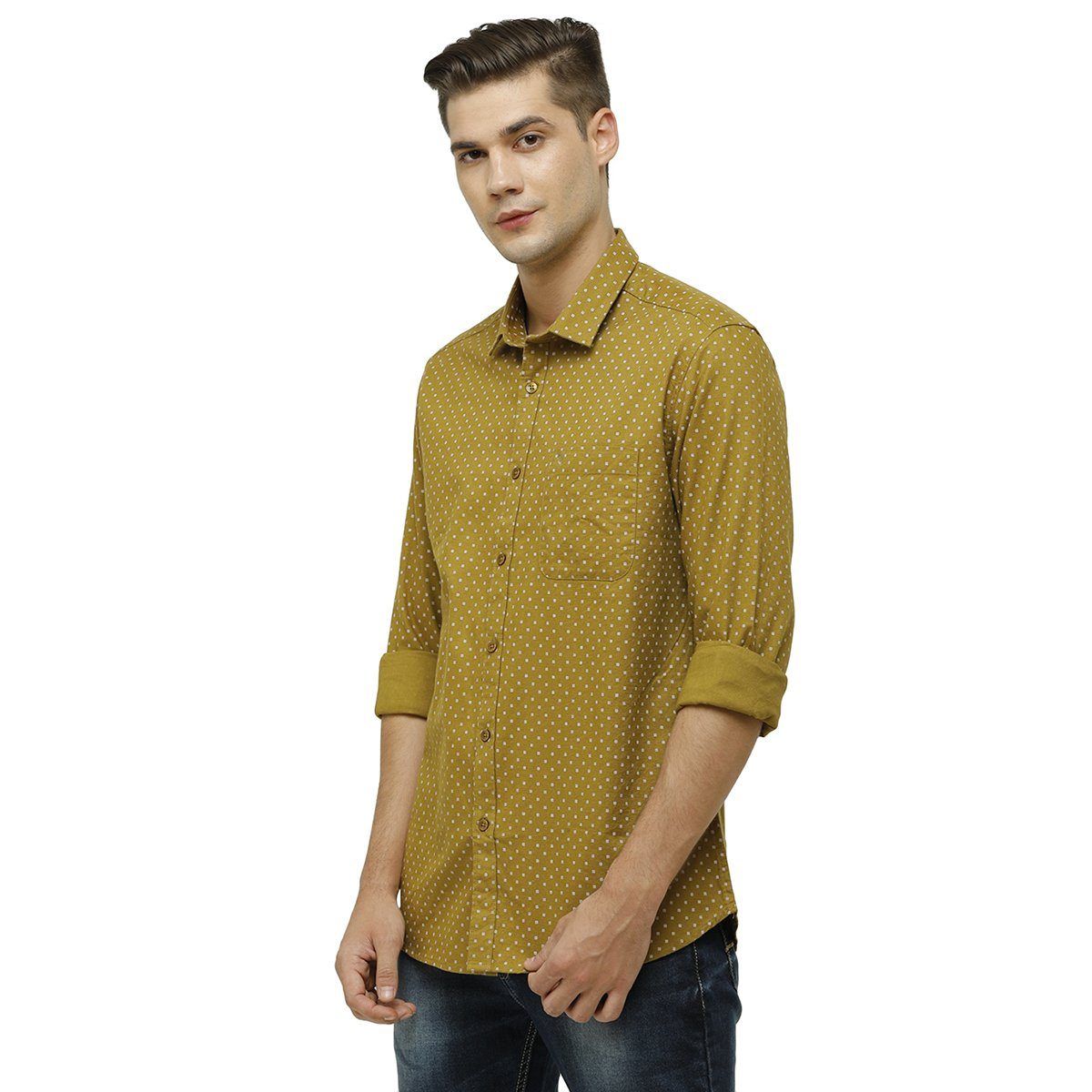 Swiss Club Mens Collar Neck Full Sleeve Olive Green Slim Fit 100% Cotton Woven Shirt S-SC-72 A-FS-PRT-SF Shirts Swiss Club 