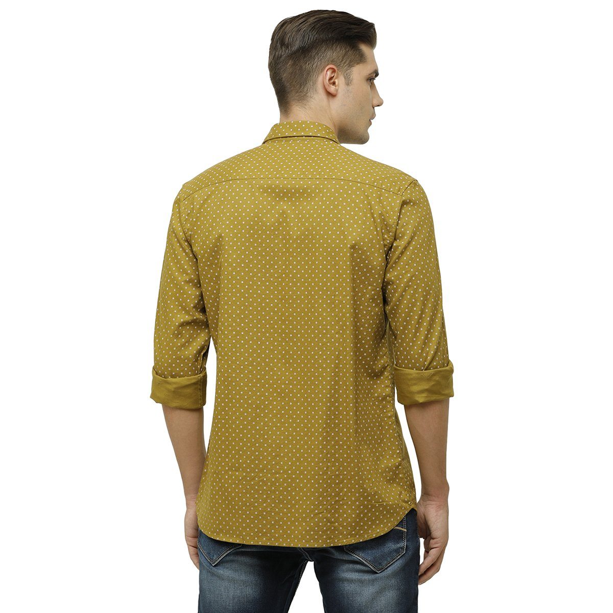 Swiss Club Mens Collar Neck Full Sleeve Olive Green Slim Fit 100% Cotton Woven Shirt S-SC-72 A-FS-PRT-SF Shirts Swiss Club 