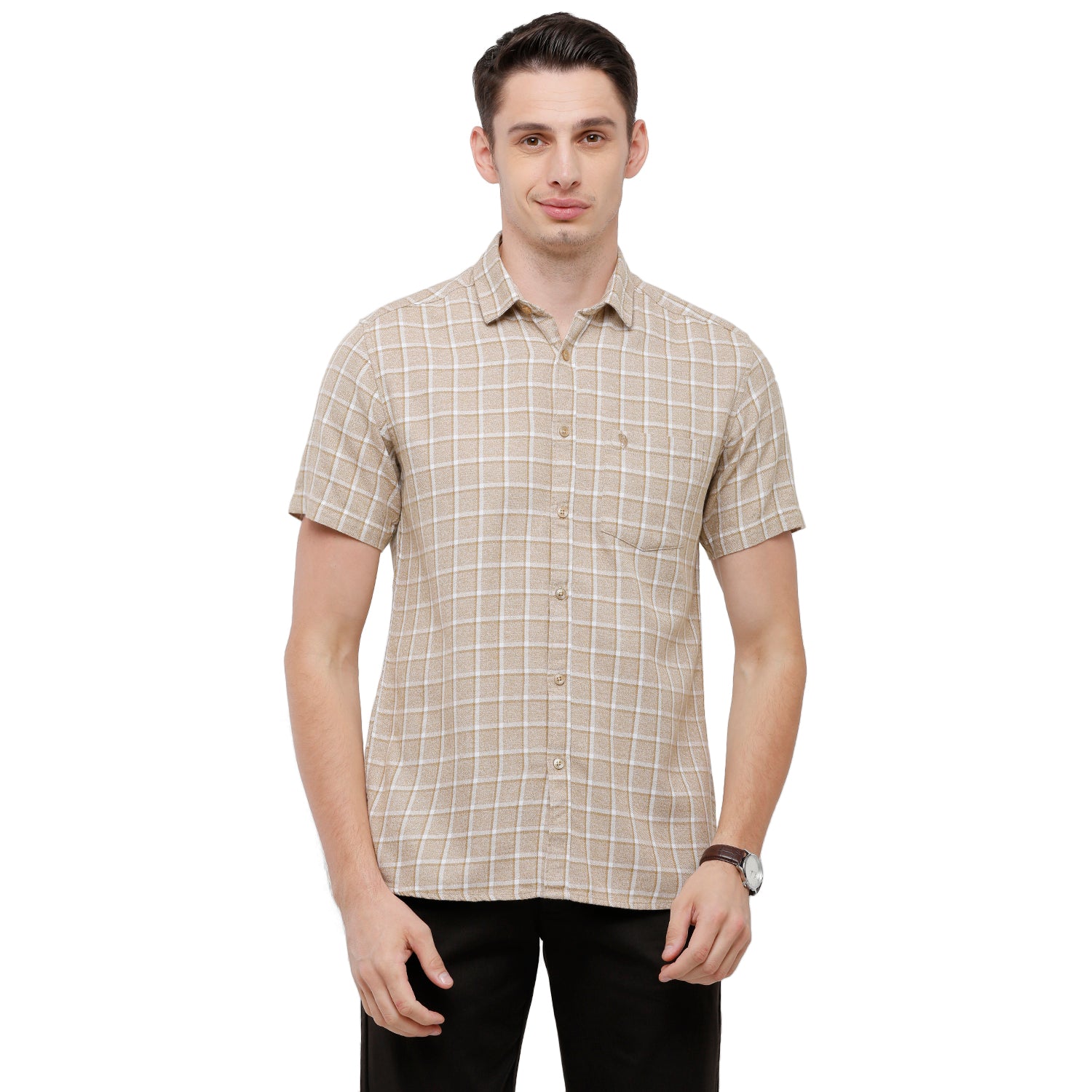 Swiss Club Mens Checkered Slim Fit Half Sleeve Collar Neck White Woven Shirt - S-SC-76 A-HS-CHK-SF Shirts Swiss Club 
