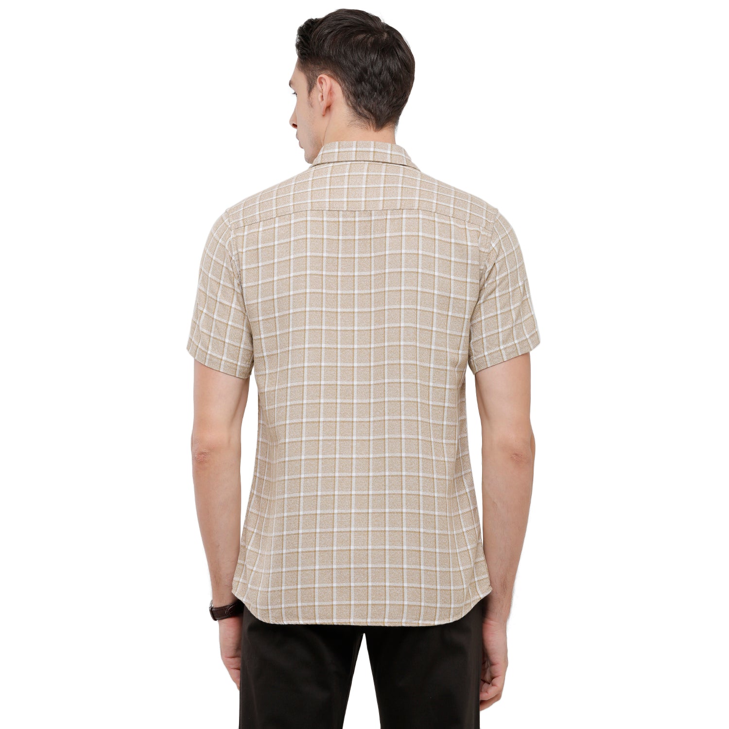 Swiss Club Mens Checkered Slim Fit Half Sleeve Collar Neck White Woven Shirt - S-SC-76 A-HS-CHK-SF Shirts Swiss Club 
