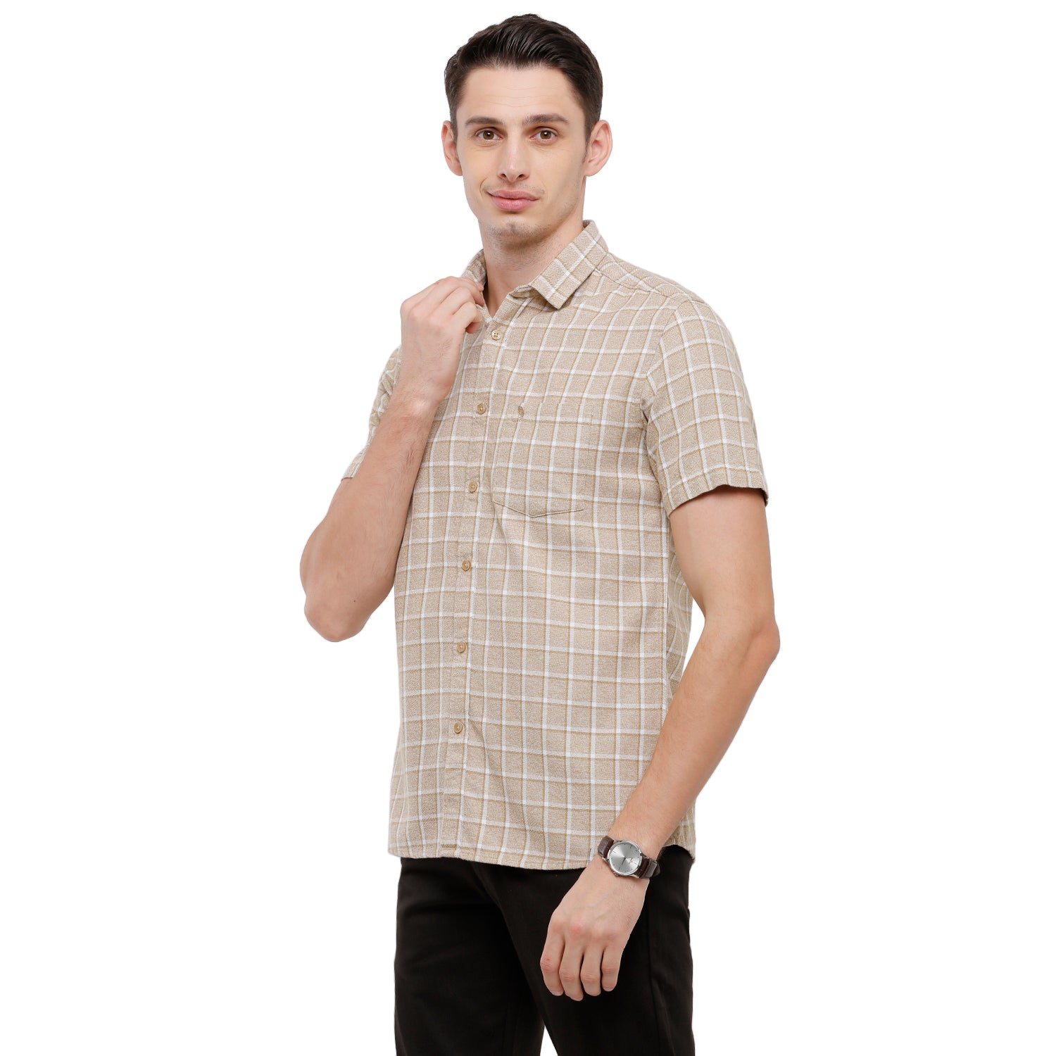 Swiss Club Mens Checkered Slim Fit Half Sleeve Collar Neck White Woven Shirt - S-SC-76 A-HS-CHK-SF Shirts Swiss Club 
