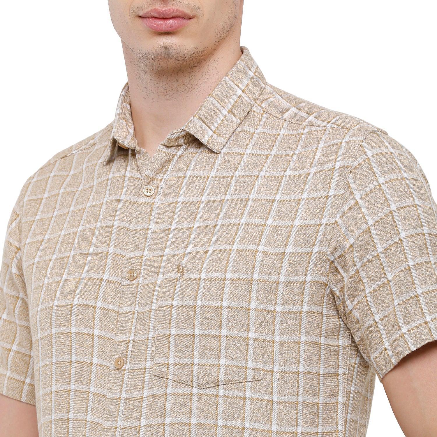 Swiss Club Mens Checkered Slim Fit Half Sleeve Collar Neck White Woven Shirt - S-SC-76 A-HS-CHK-SF Shirts Swiss Club 