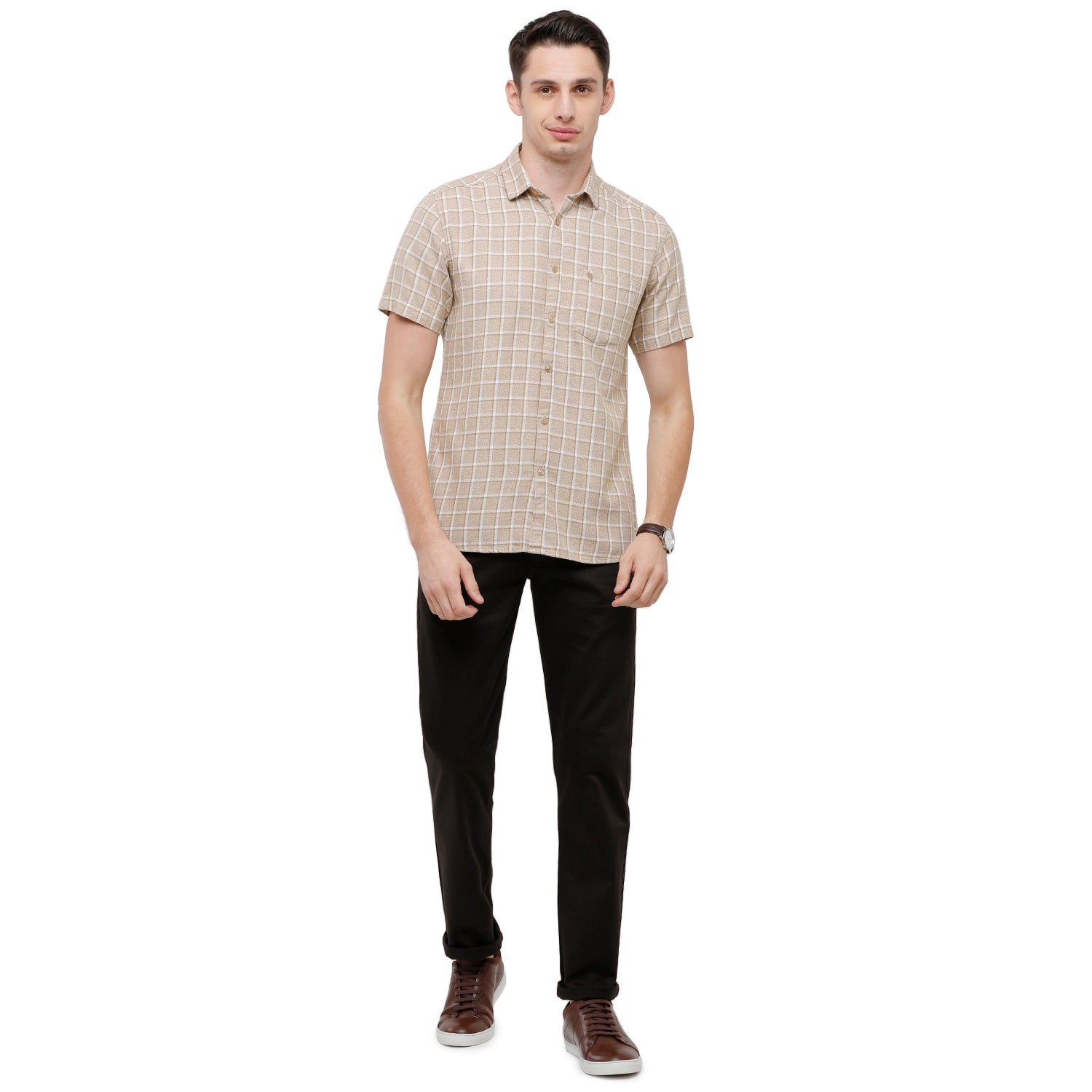 Swiss Club Mens Checkered Slim Fit Half Sleeve Collar Neck White Woven Shirt - S-SC-76 A-HS-CHK-SF Shirts Swiss Club 
