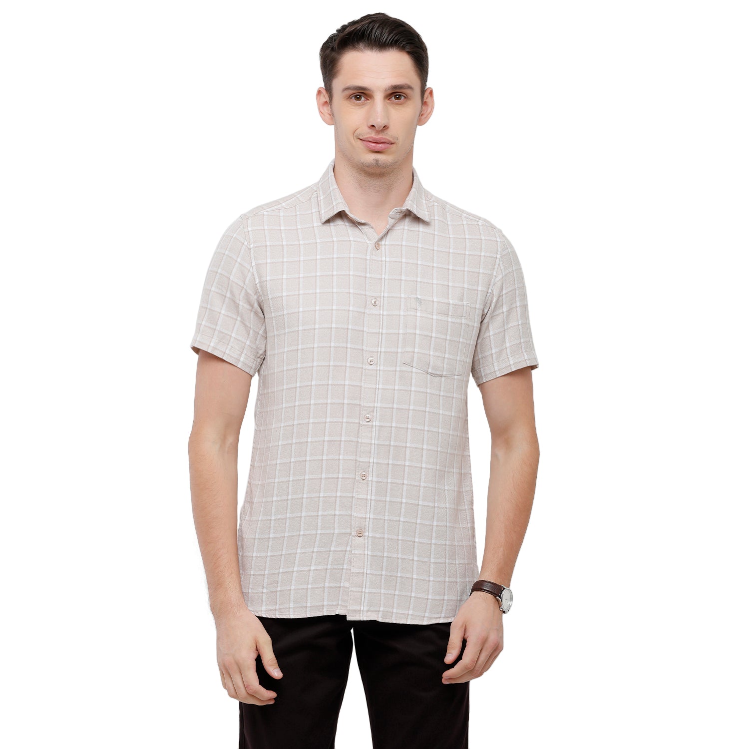 Swiss Club Mens Checkered Slim Fit Half Sleeve Collar Neck Grey Woven Shirt - S-SC-76 B-HS-CHK-SF Shirts Swiss Club 