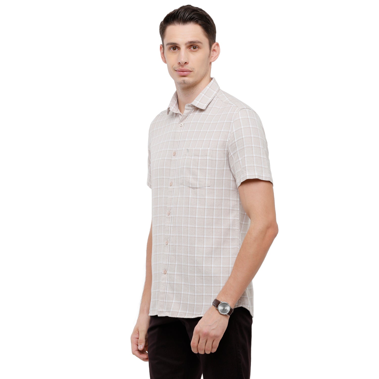 Swiss Club Mens Checkered Slim Fit Half Sleeve Collar Neck Grey Woven Shirt - S-SC-76 B-HS-CHK-SF Shirts Swiss Club 