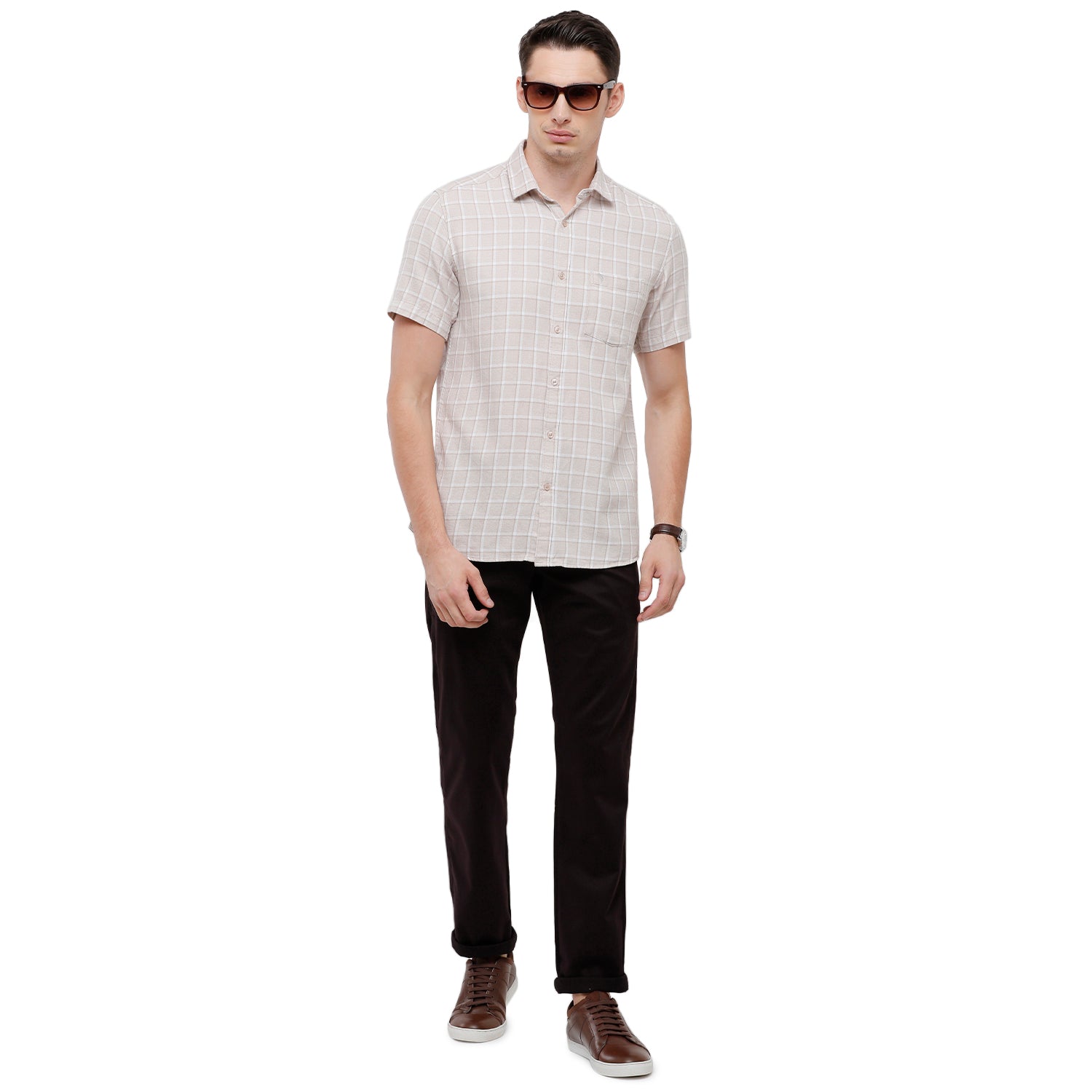 Swiss Club Mens Checkered Slim Fit Half Sleeve Collar Neck Grey Woven Shirt - S-SC-76 B-HS-CHK-SF Shirts Swiss Club 