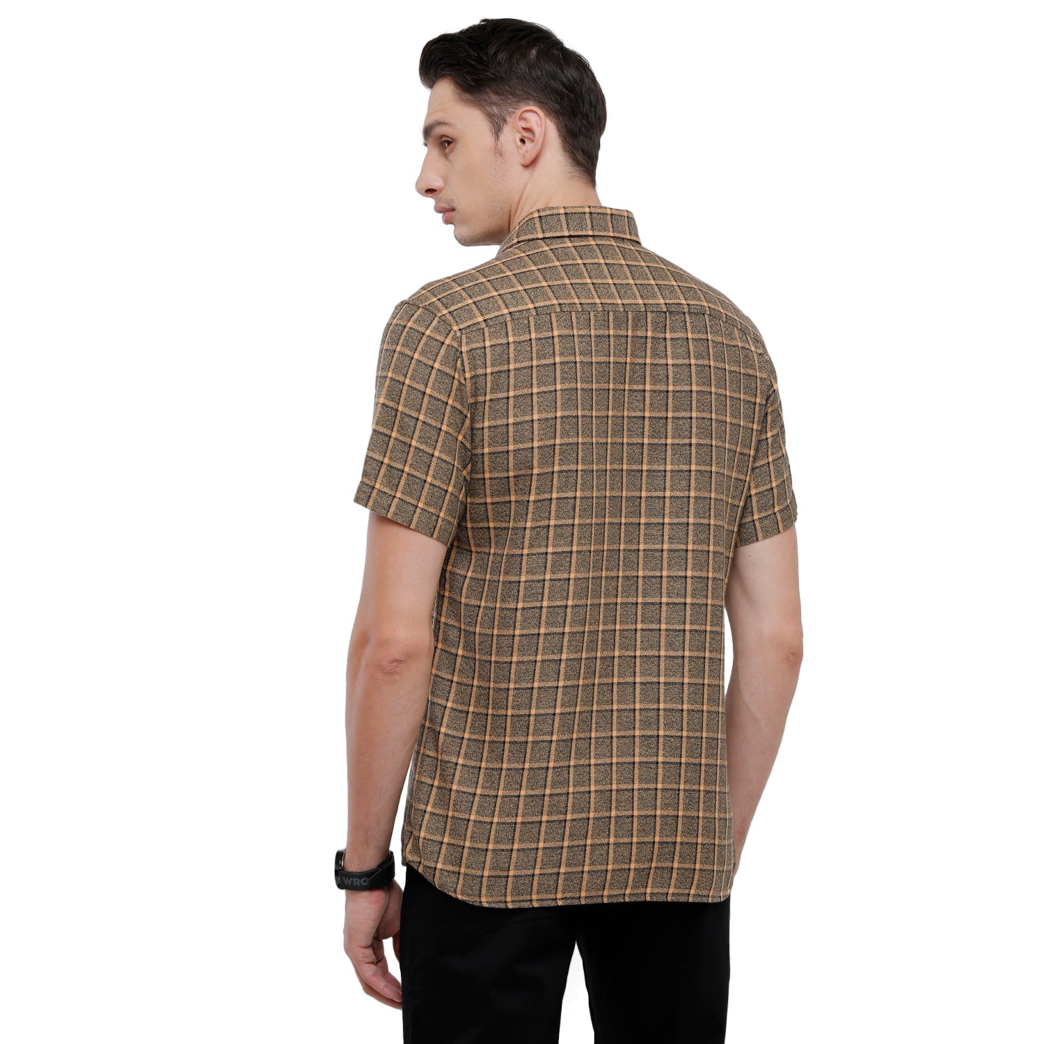 Swiss Club Mens Checkered Slim Fit Half Sleeve Collar Neck Brown Woven Shirt - S-SC-76 C-HS-CHK-SF Shirts Swiss Club 