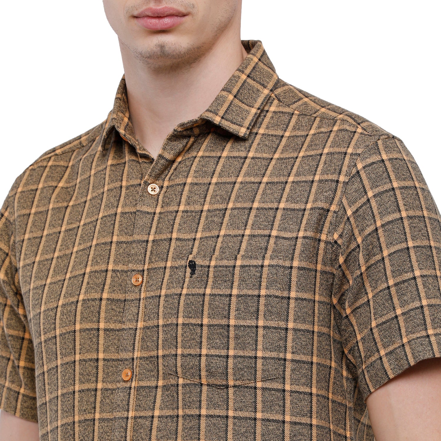 Swiss Club Mens Checkered Slim Fit Half Sleeve Collar Neck Brown Woven Shirt - S-SC-76 C-HS-CHK-SF Shirts Swiss Club 