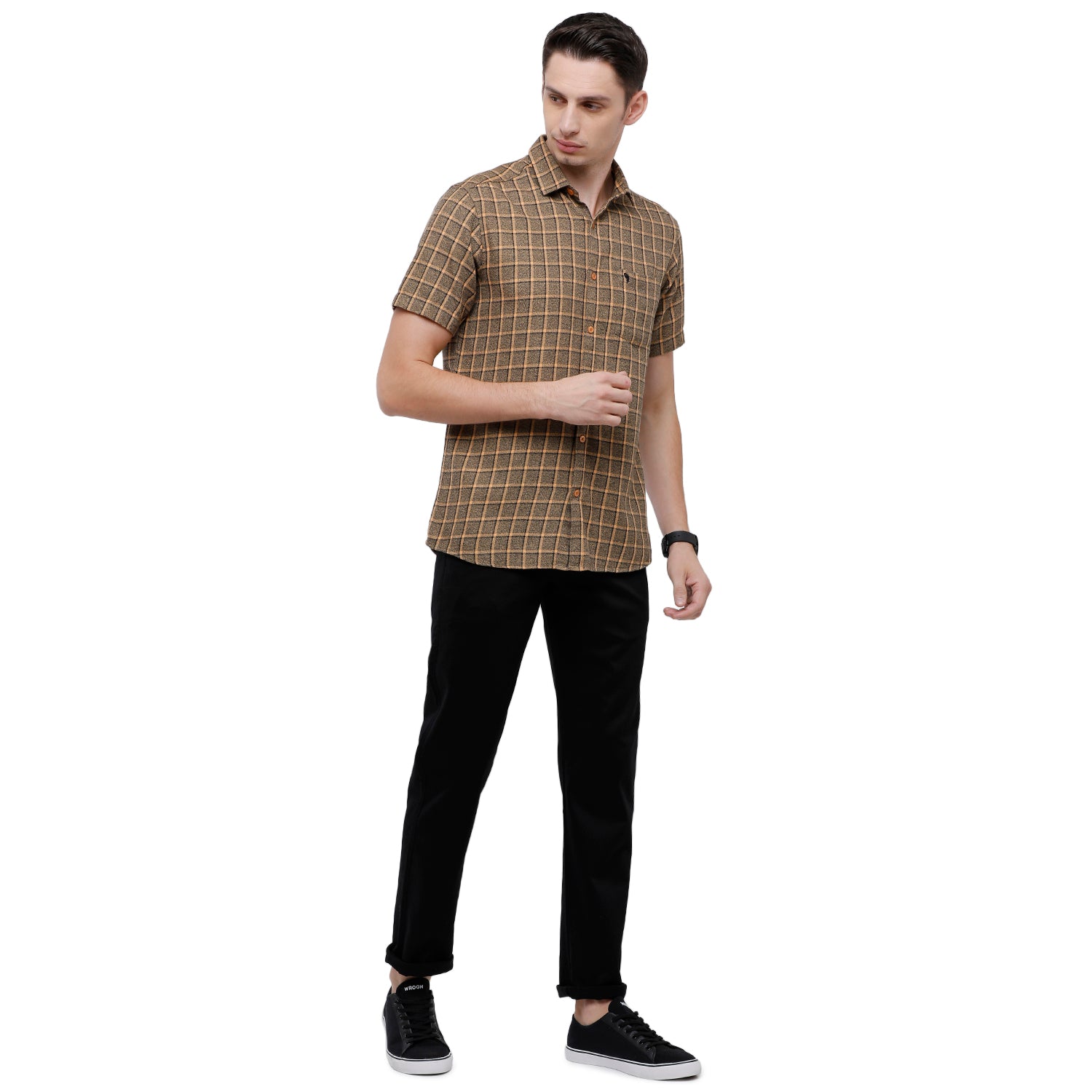 Swiss Club Mens Checkered Slim Fit Half Sleeve Collar Neck Brown Woven Shirt - S-SC-76 C-HS-CHK-SF Shirts Swiss Club 