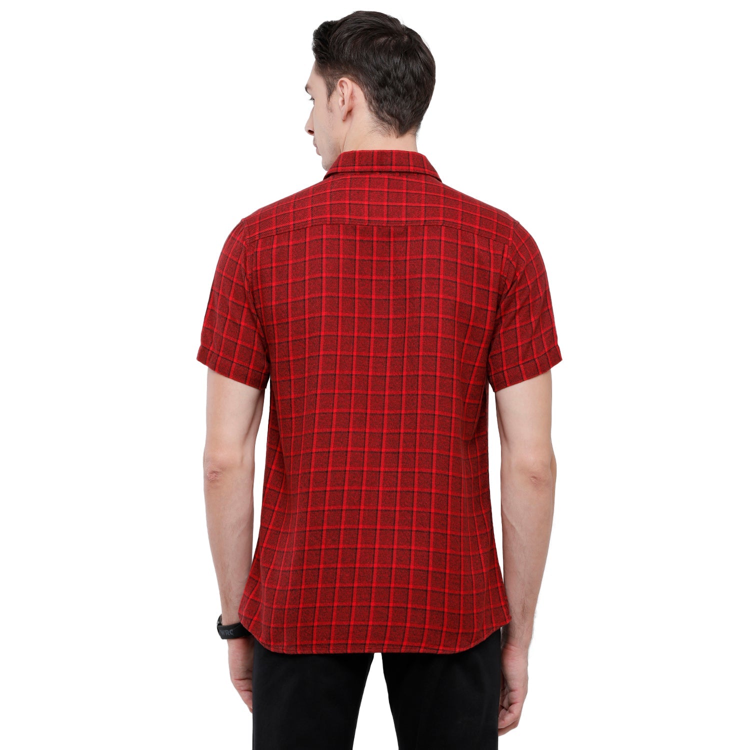 Swiss Club Mens Checkered Slim Fit Half Sleeve Collar Neck Red Woven Shirt - S-SC-76 D-HS-CHK-SF Shirts Swiss Club 