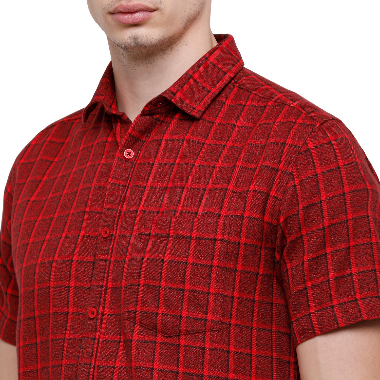 Swiss Club Mens Checkered Slim Fit Half Sleeve Collar Neck Red Woven Shirt - S-SC-76 D-HS-CHK-SF Shirts Swiss Club 