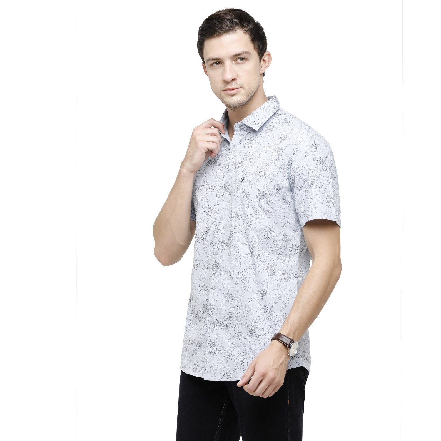 Swiss Club Mens Printed Collar Neck Half Sleeve Slim Fit Cotton White Woven Shirt ( S-SC-77 B-HS-PRT-SF ) Shirts Swiss Club 