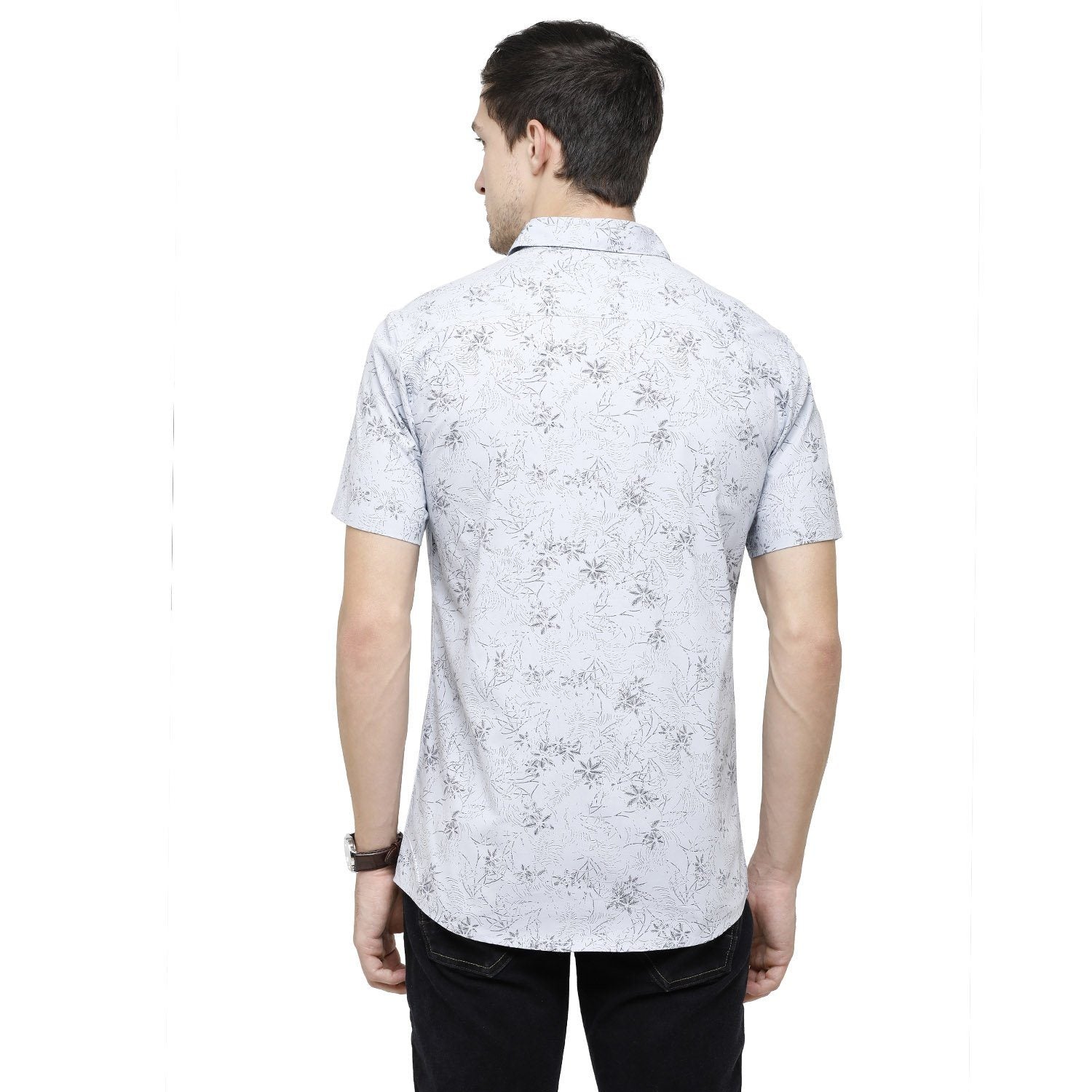 Swiss Club Mens Printed Collar Neck Half Sleeve Slim Fit Cotton White Woven Shirt ( S-SC-77 B-HS-PRT-SF ) Shirts Swiss Club 