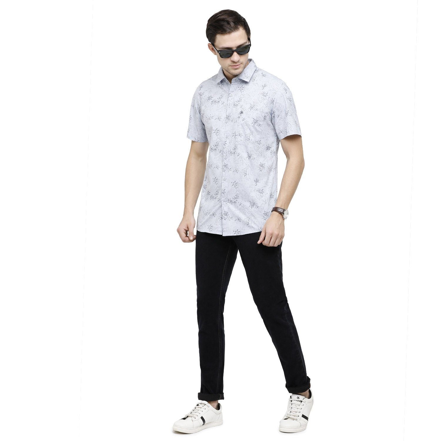 Swiss Club Mens Printed Collar Neck Half Sleeve Slim Fit Cotton White Woven Shirt ( S-SC-77 B-HS-PRT-SF ) Shirts Swiss Club 