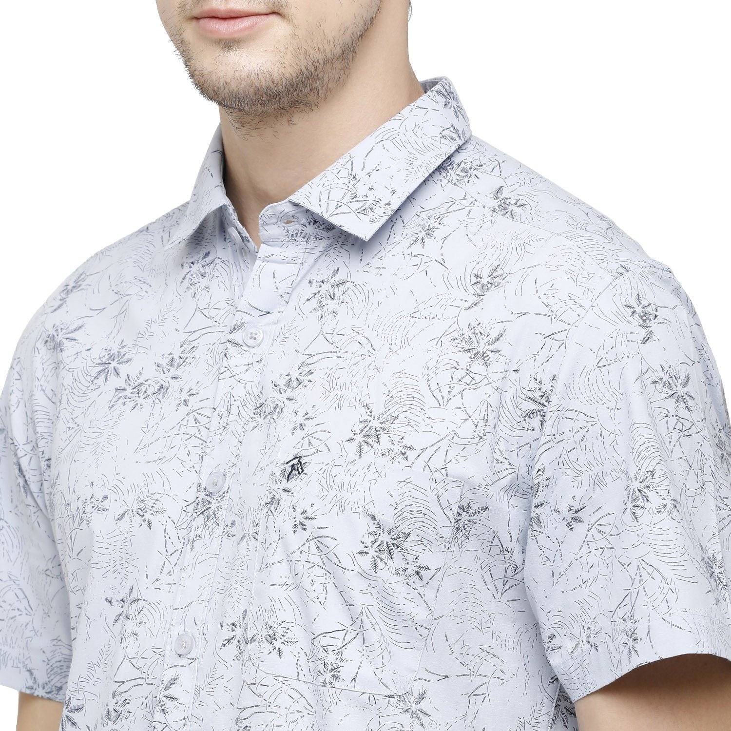 Swiss Club Mens Printed Collar Neck Half Sleeve Slim Fit Cotton White Woven Shirt ( S-SC-77 B-HS-PRT-SF ) Shirts Swiss Club 