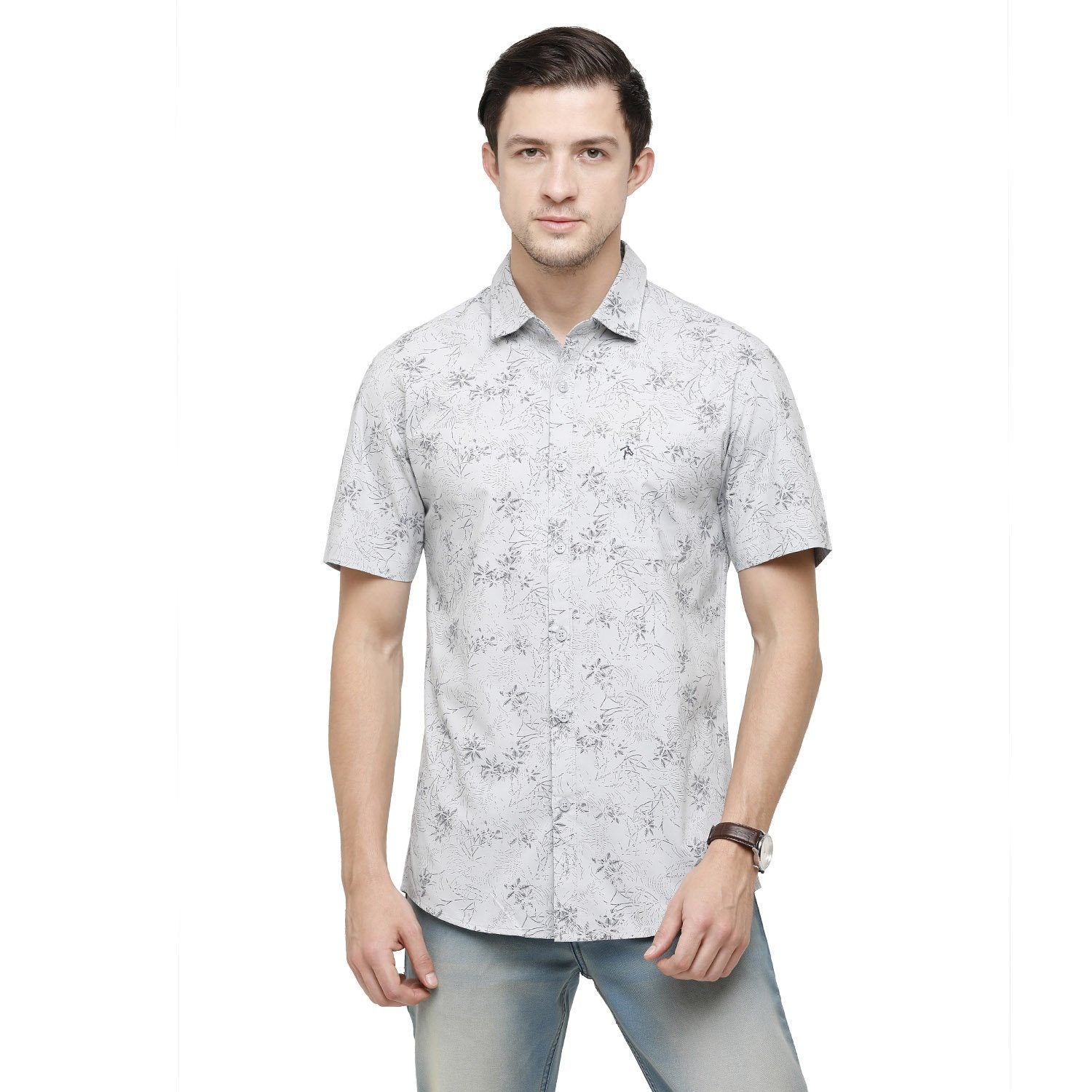 Swiss Club Mens Printed Collar Neck Half Sleeve Slim Fit 100% Cotton White Fashion Woven Shirt ( S-SC-77 C-HS-PRT-SF ) Shirts Swiss Club 