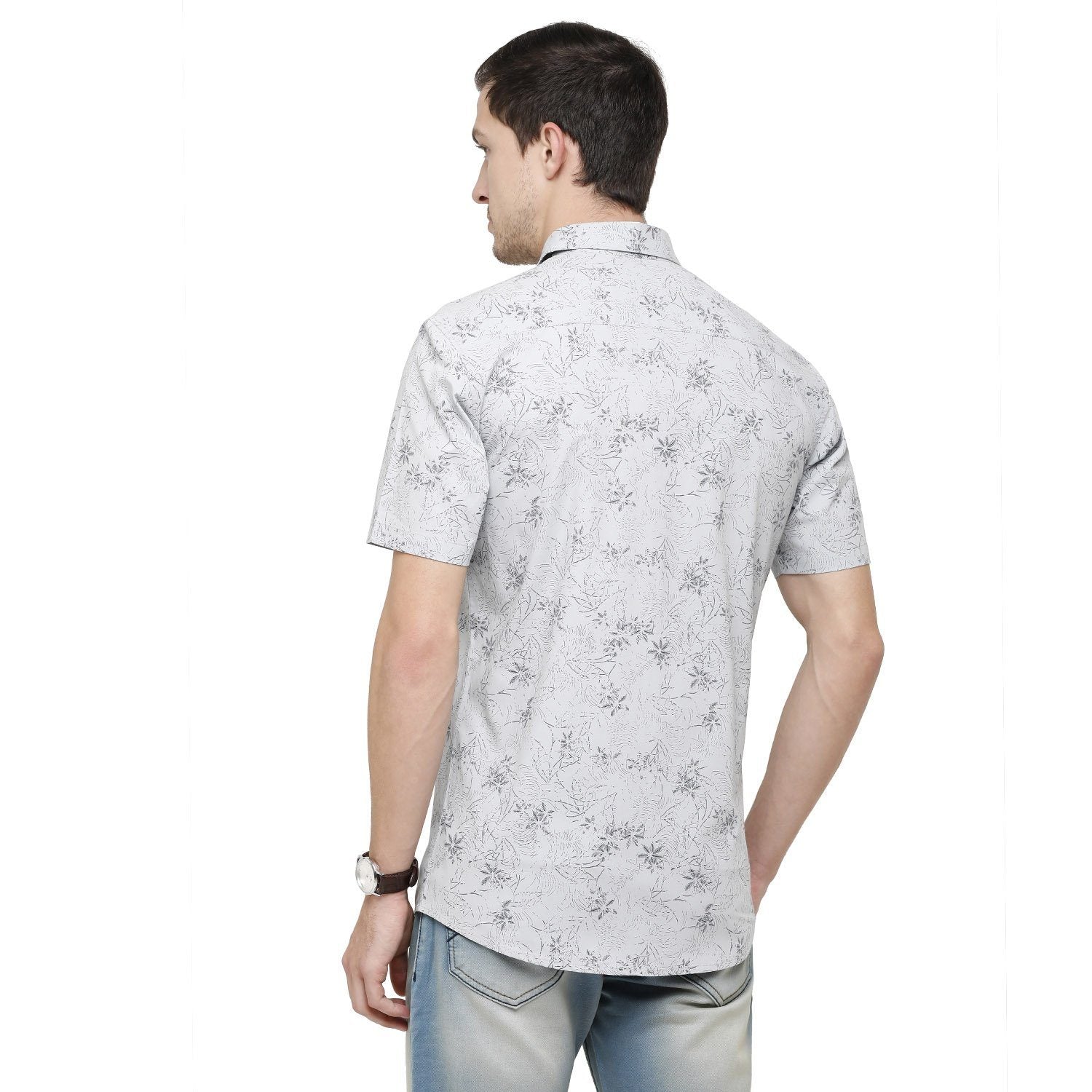 Swiss Club Mens Printed Collar Neck Half Sleeve Slim Fit 100% Cotton White Fashion Woven Shirt ( S-SC-77 C-HS-PRT-SF ) Shirts Swiss Club 