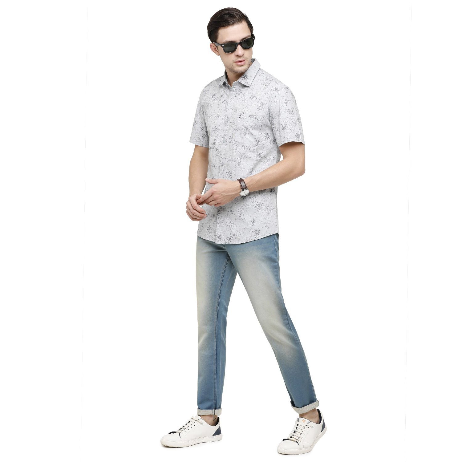 Swiss Club Mens Printed Collar Neck Half Sleeve Slim Fit 100% Cotton White Fashion Woven Shirt ( S-SC-77 C-HS-PRT-SF ) Shirts Swiss Club 