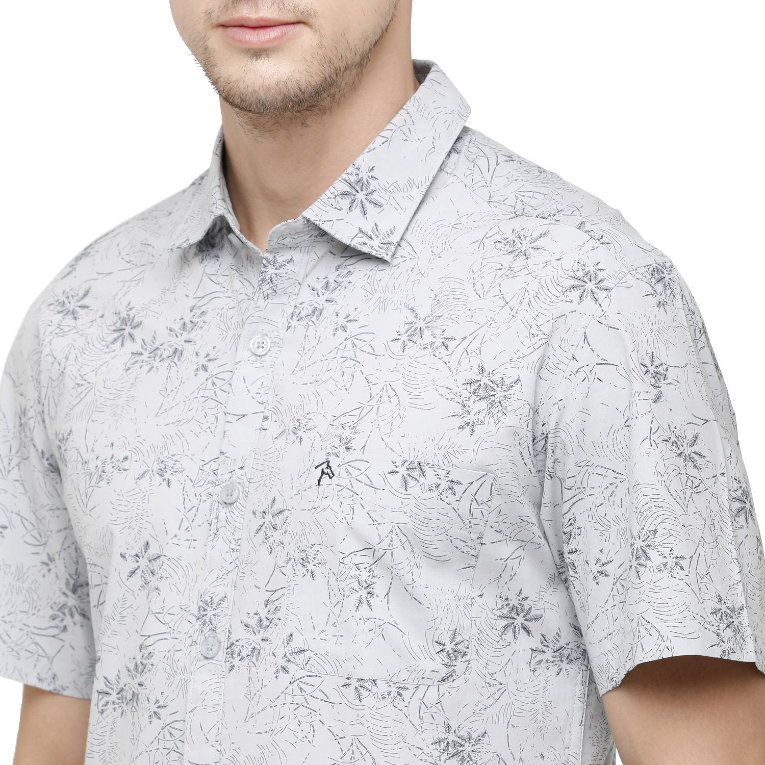 Swiss Club Mens Printed Collar Neck Half Sleeve Slim Fit 100% Cotton White Fashion Woven Shirt ( S-SC-77 C-HS-PRT-SF ) Shirts Swiss Club 