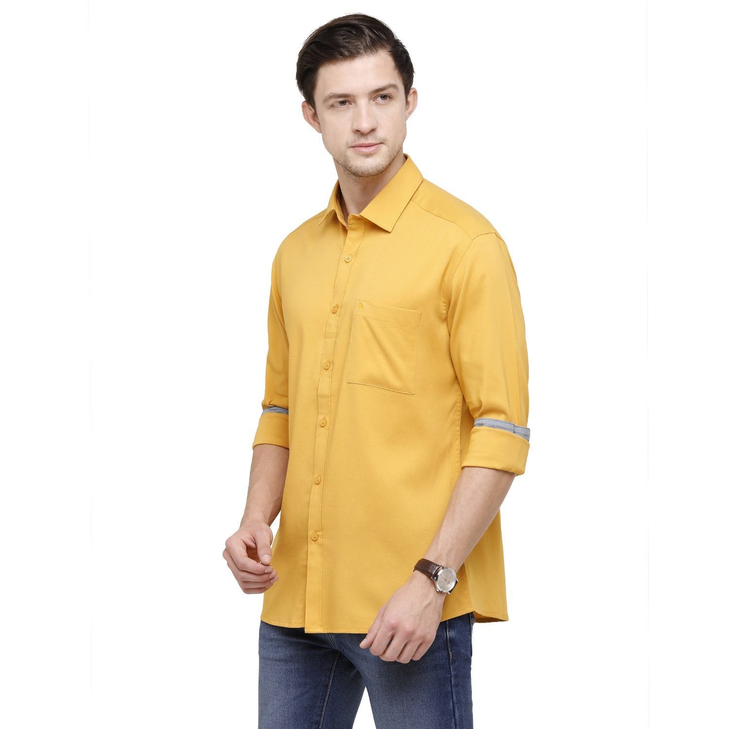 Swiss Club Mens Solid Collar Neck Full Sleeve Slim Fit Cotton Blended Yellow Fashion Woven Shirt ( S-SC-78 A-FS-SLD-SF ) Shirts Swiss Club 