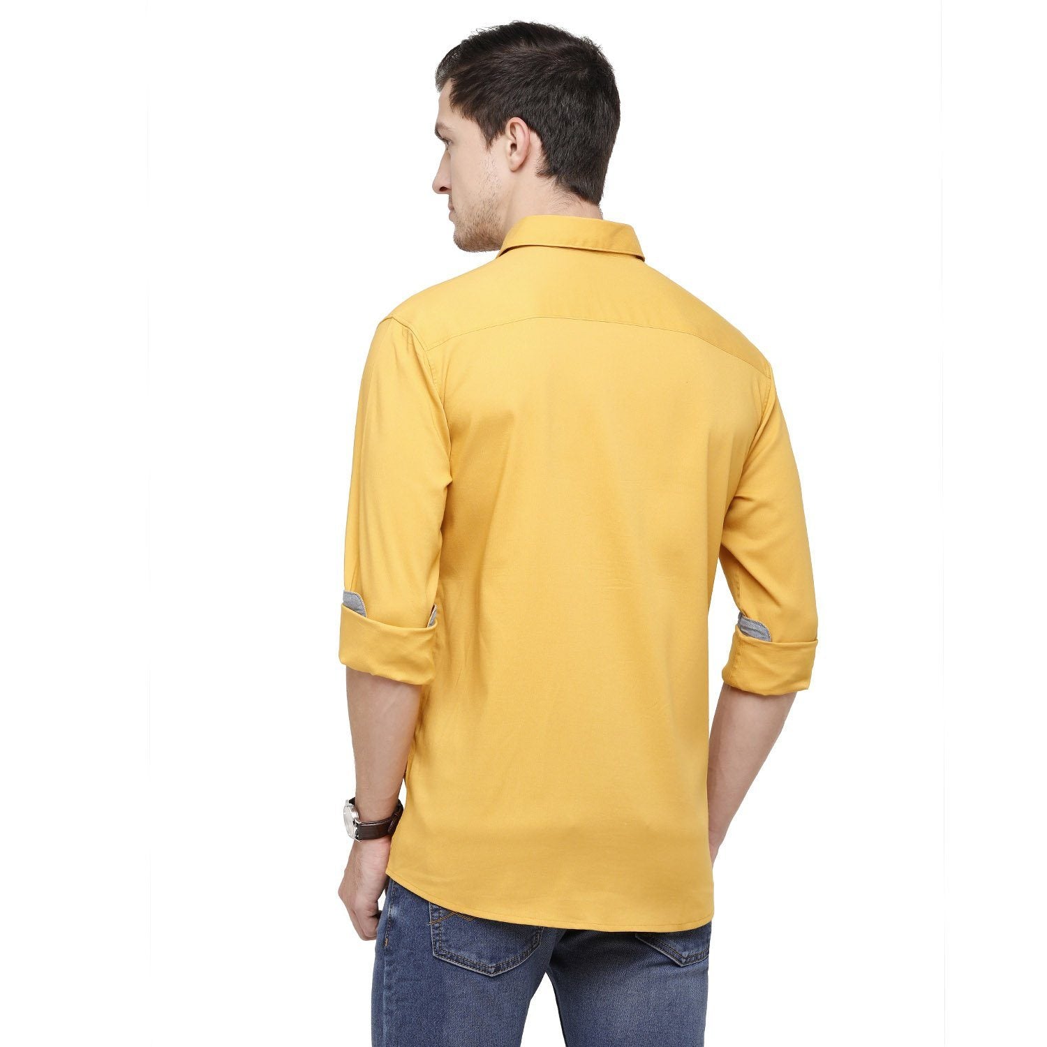 Swiss Club Mens Solid Collar Neck Full Sleeve Slim Fit Cotton Blended Yellow Fashion Woven Shirt ( S-SC-78 A-FS-SLD-SF ) Shirts Swiss Club 
