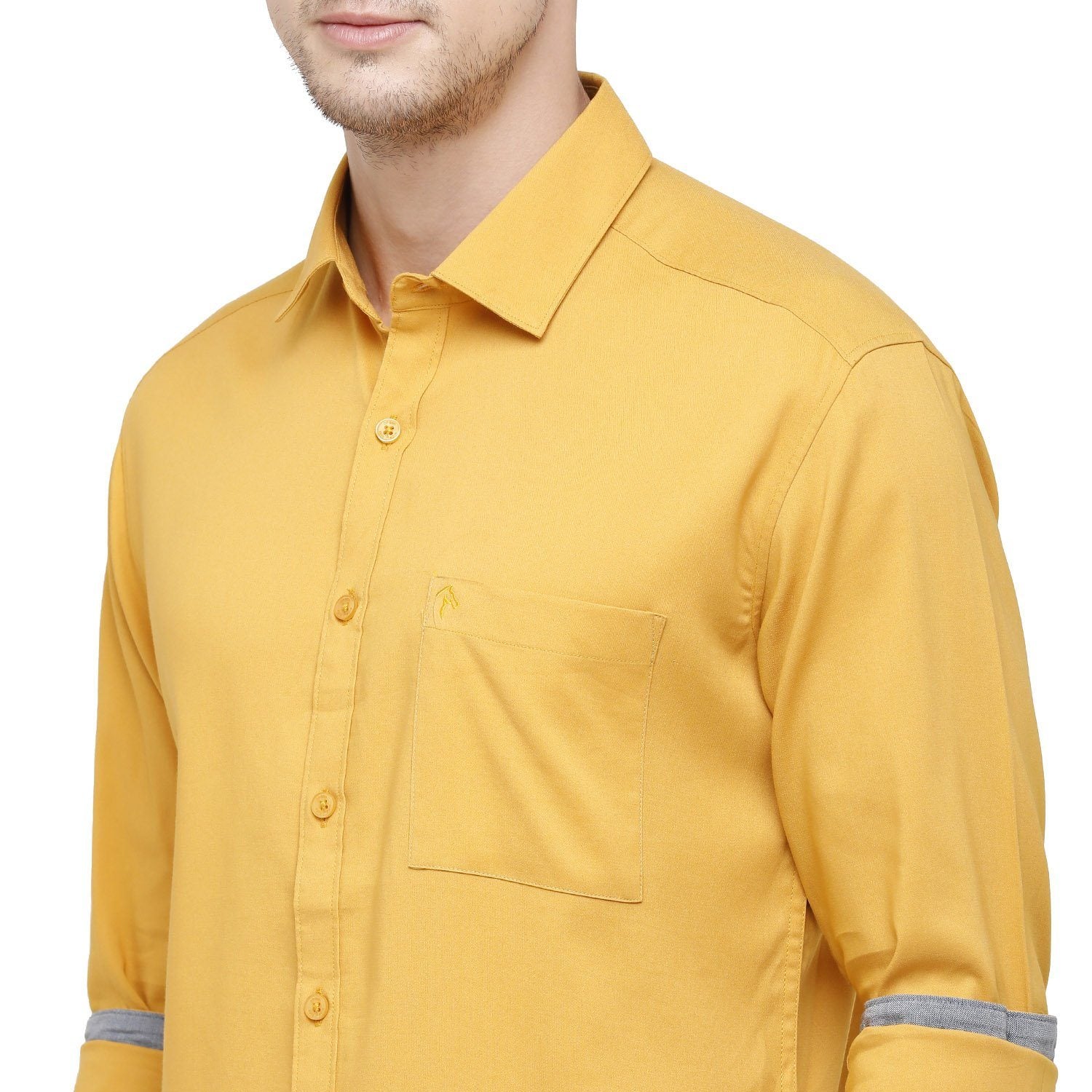 Swiss Club Mens Solid Collar Neck Full Sleeve Slim Fit Cotton Blended Yellow Fashion Woven Shirt ( S-SC-78 A-FS-SLD-SF ) Shirts Swiss Club 