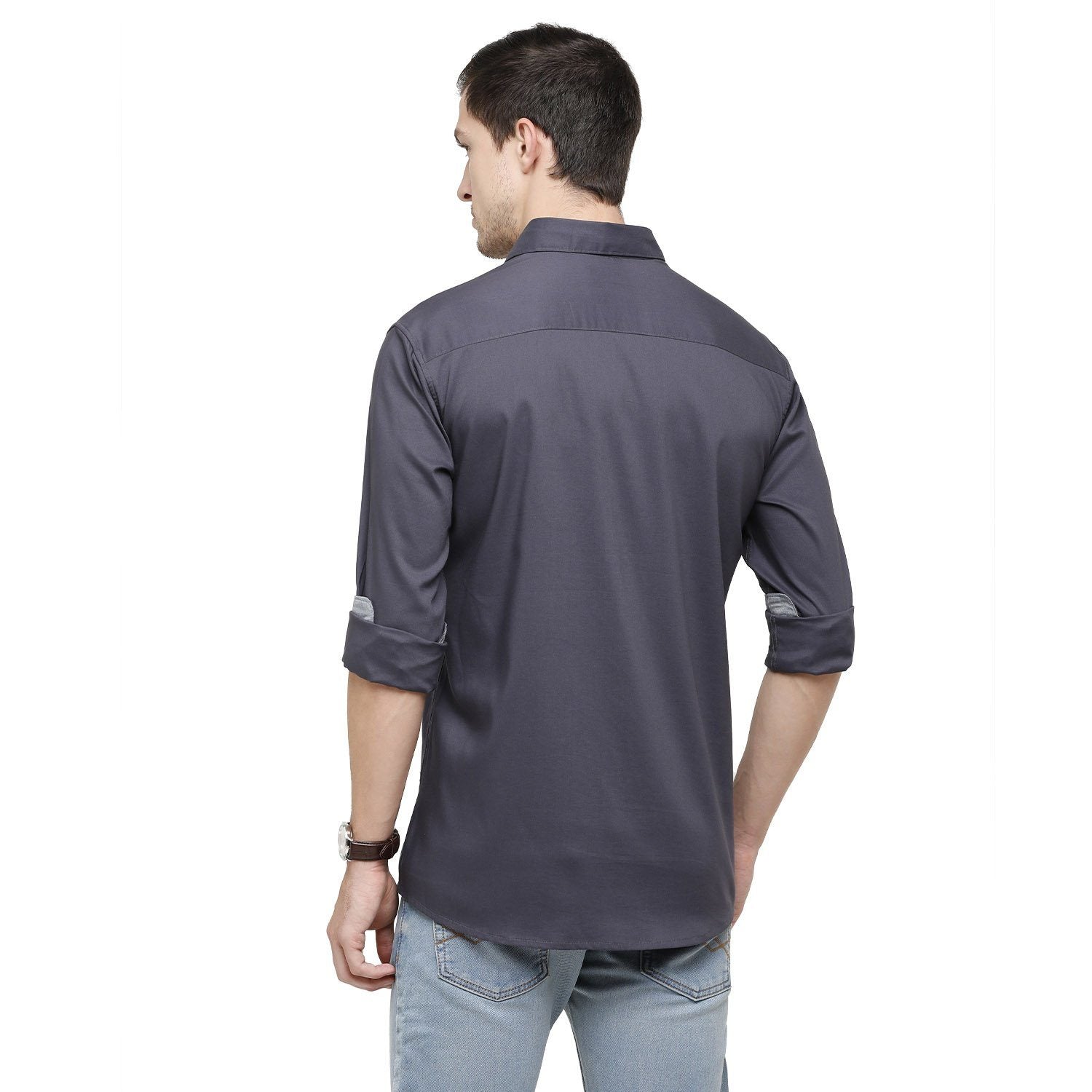 Swiss Club Mens Solid Collar Neck Full Sleeve Slim Fit Cotton Blended Grey Melange Fashion Woven Shirt ( S-SC-78 B-FS-SLD-SF ) Shirts Swiss Club 