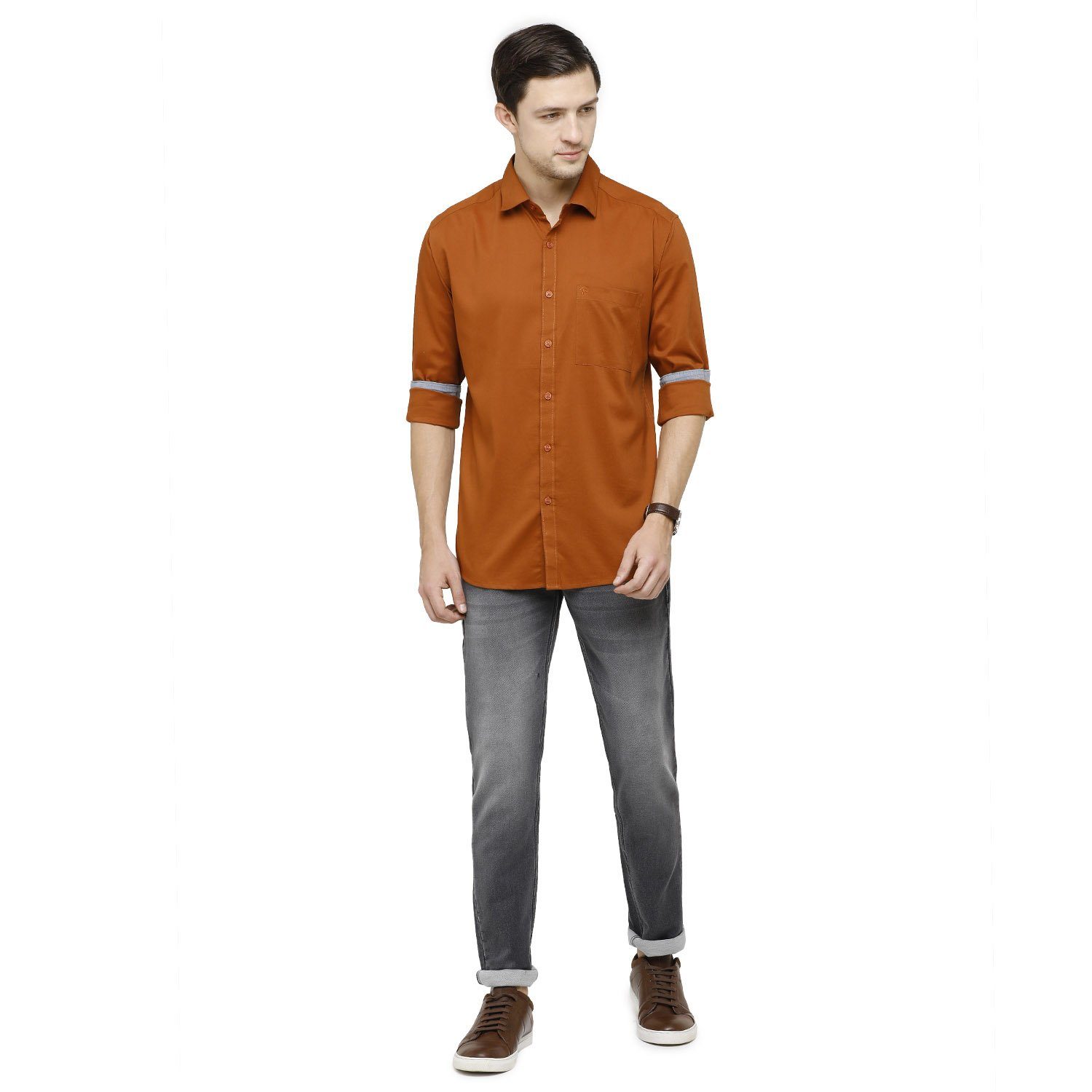Swiss Club Mens Solid Collar Neck Full Sleeve Slim Fit Cotton Blended Orange Fashion Woven Shirt ( S-SC-78 C-FS-SLD-SF ) Shirts Swiss Club 