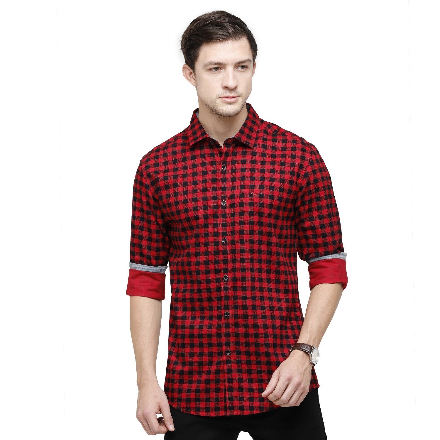 Swiss Club Mens Printed Collar Neck Full Sleeve Slim Fit 100% Cotton Red:Black Fashion Woven Shirt ( S-SC-81 A-FS-PRT-SF ) Shirts Swiss Club 