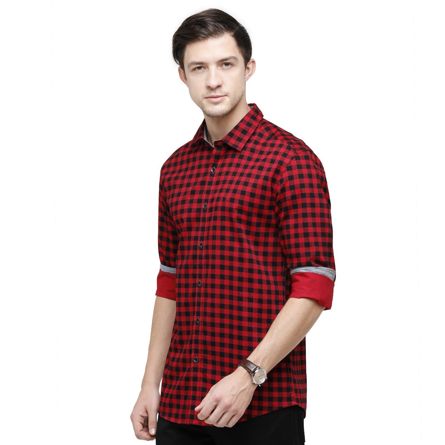 Swiss Club Mens Printed Collar Neck Full Sleeve Slim Fit 100% Cotton Red:Black Fashion Woven Shirt ( S-SC-81 A-FS-PRT-SF ) Shirts Swiss Club 