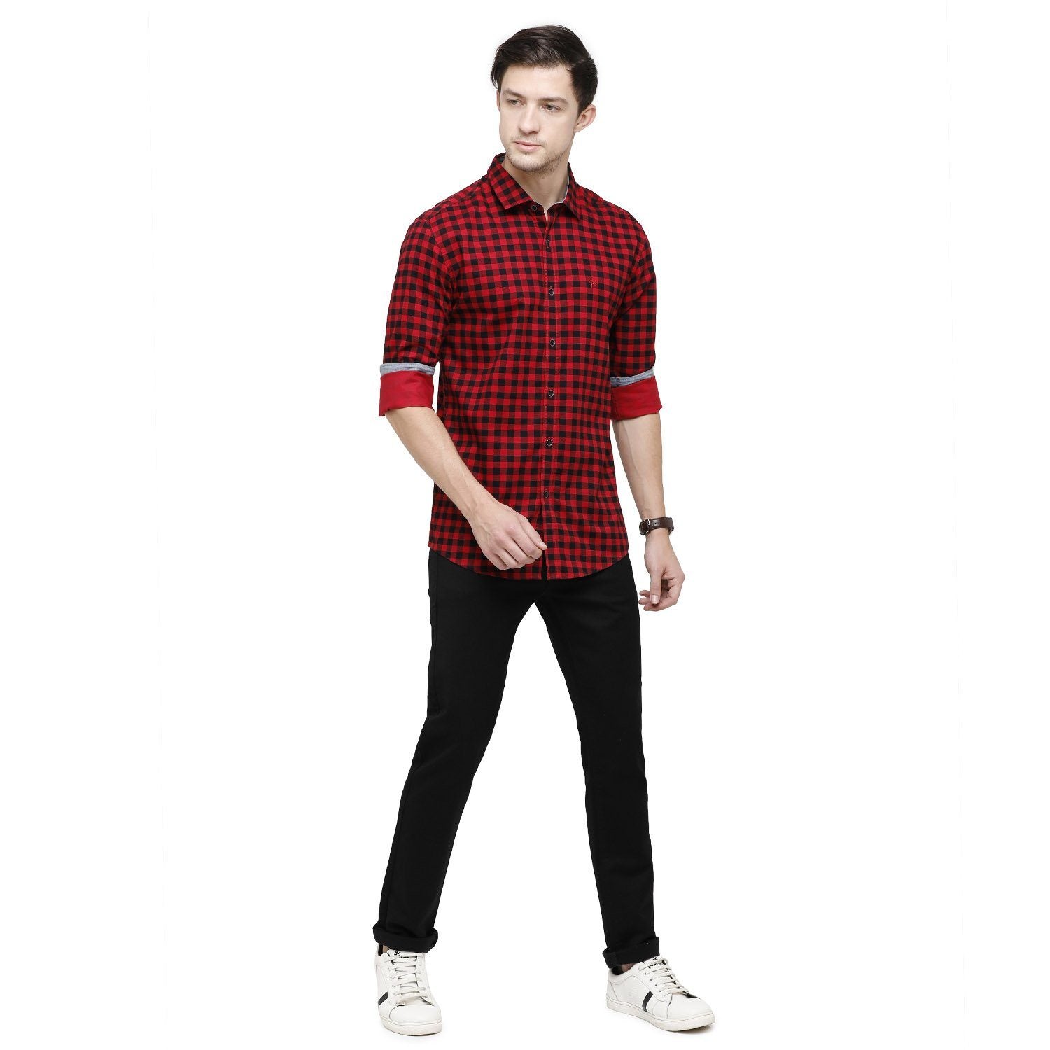 Swiss Club Mens Printed Collar Neck Full Sleeve Slim Fit 100% Cotton Red:Black Fashion Woven Shirt ( S-SC-81 A-FS-PRT-SF ) Shirts Swiss Club 