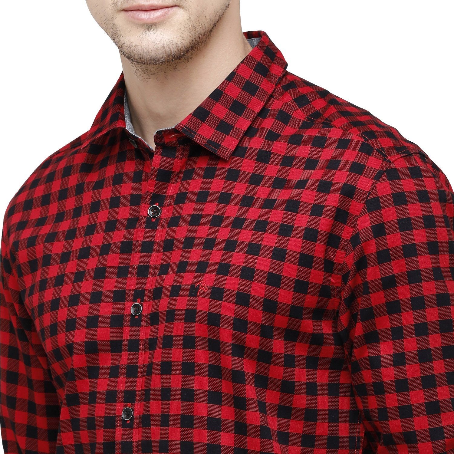 Swiss Club Mens Printed Collar Neck Full Sleeve Slim Fit 100% Cotton Red:Black Fashion Woven Shirt ( S-SC-81 A-FS-PRT-SF ) Shirts Swiss Club 