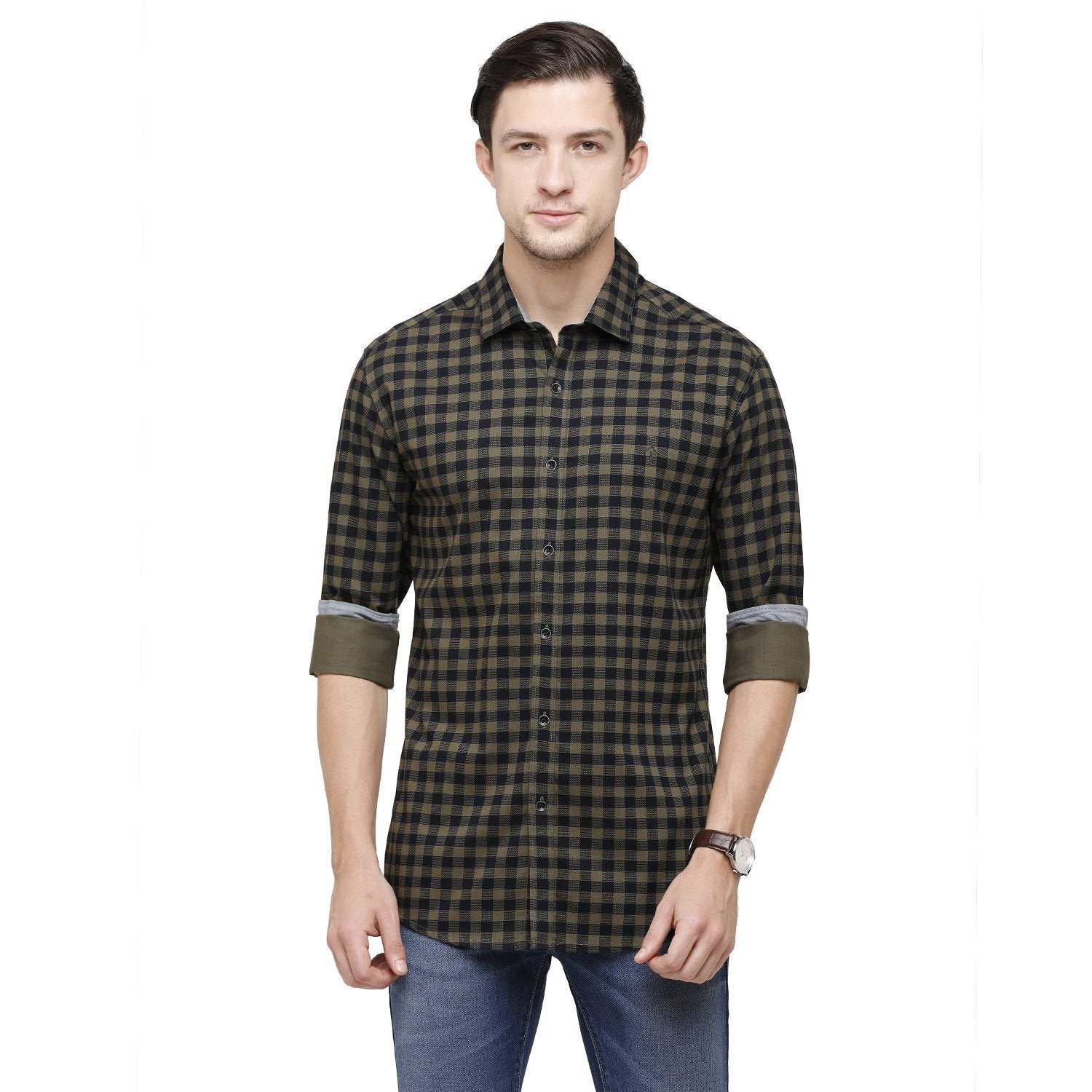 Swiss Club Men's Black Checkered Slim Fit Casual Full Sleeve Woven Shirt ( S-SC-81 B-FS-PRT-SF ) Shirts Swiss Club 