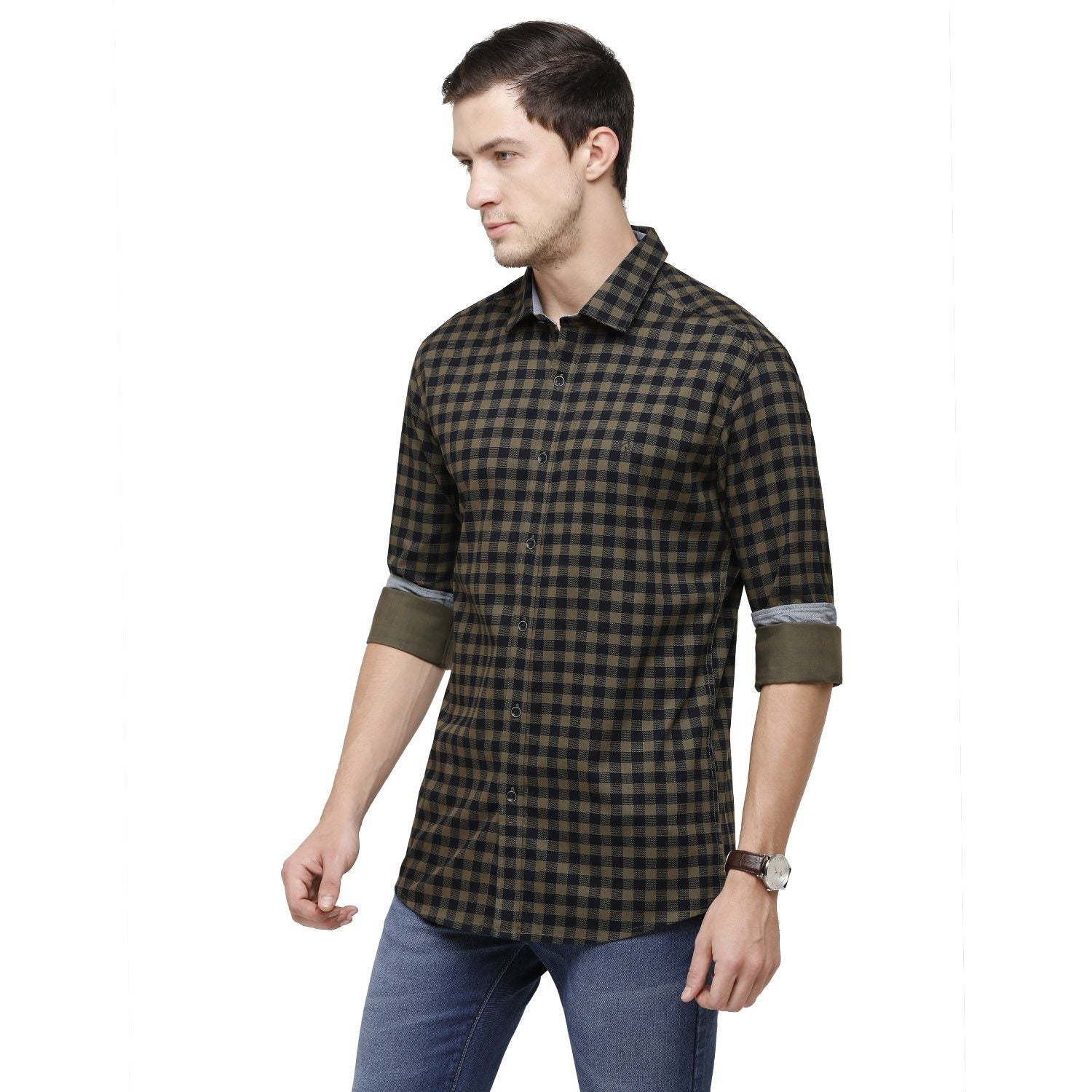Swiss Club Men's Black Checkered Slim Fit Casual Full Sleeve Woven Shirt ( S-SC-81 B-FS-PRT-SF ) Shirts Swiss Club 