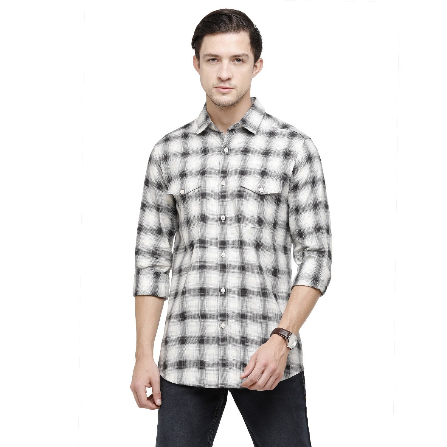 Swiss Club Mens White & Black Printed Slim Fit Half Sleeve Woven Shirt ( S-SC-84 B-FS-CHK-SF ) Shirts Swiss Club 