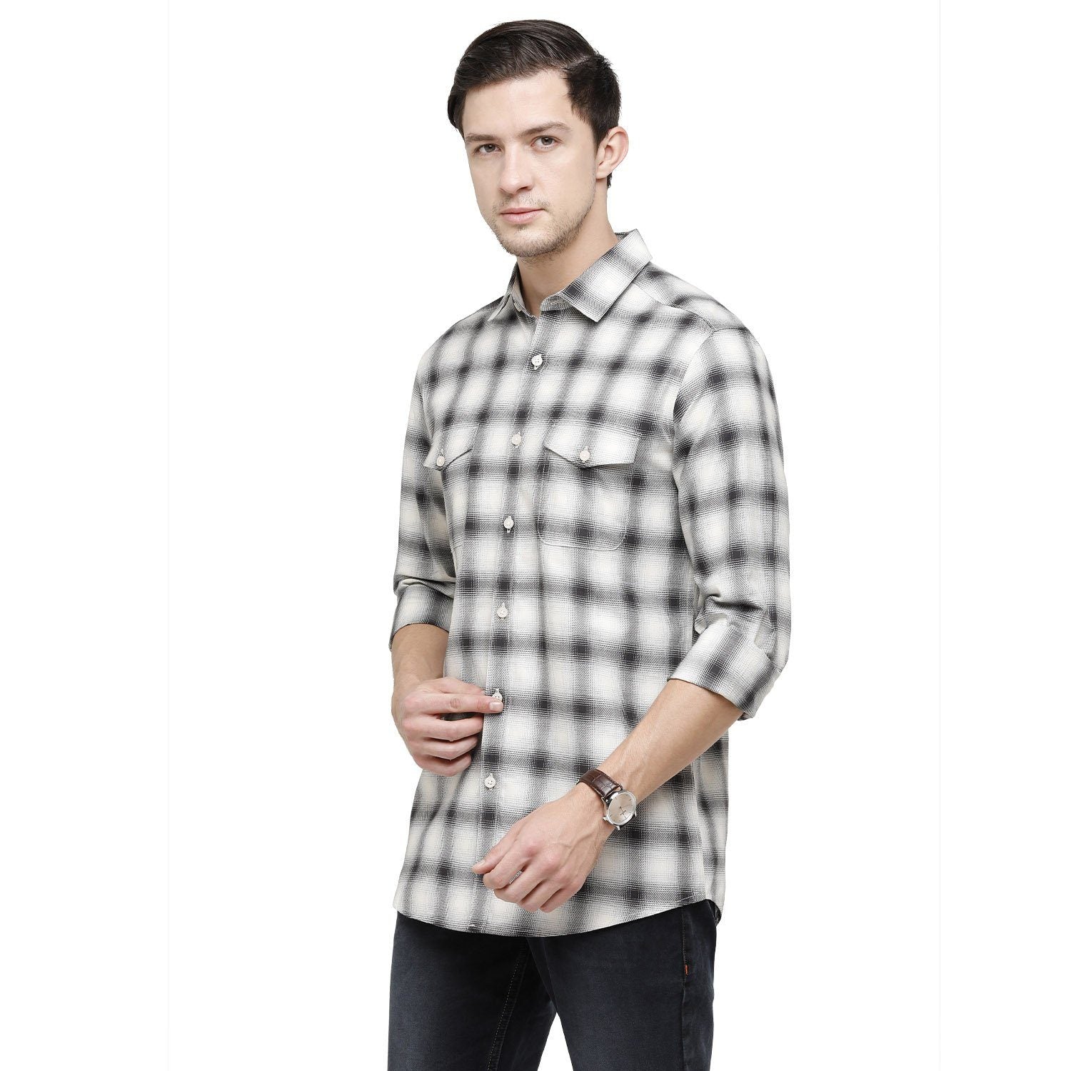 Swiss Club Mens White & Black Printed Slim Fit Half Sleeve Woven Shirt ( S-SC-84 B-FS-CHK-SF ) Shirts Swiss Club 