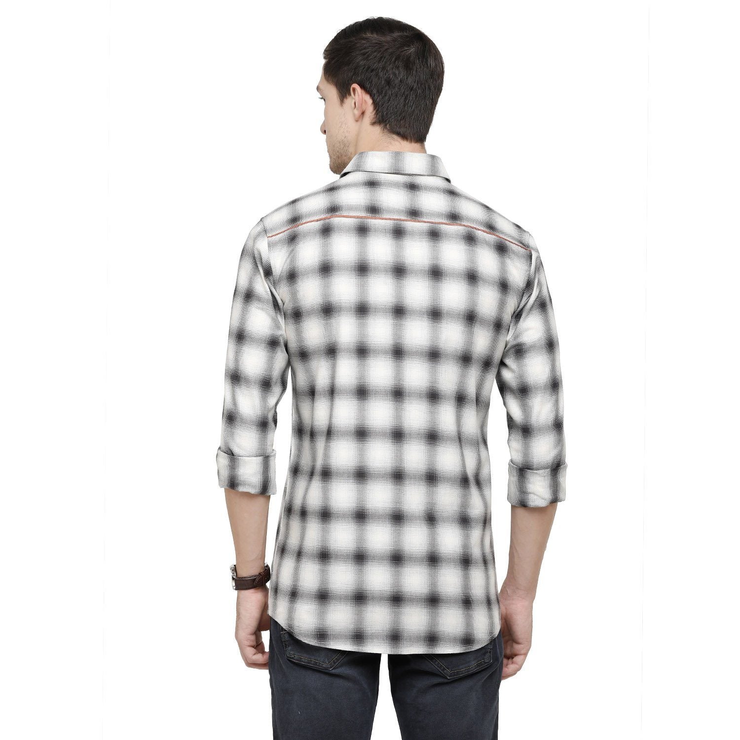 Swiss Club Mens White & Black Printed Slim Fit Half Sleeve Woven Shirt ( S-SC-84 B-FS-CHK-SF ) Shirts Swiss Club 